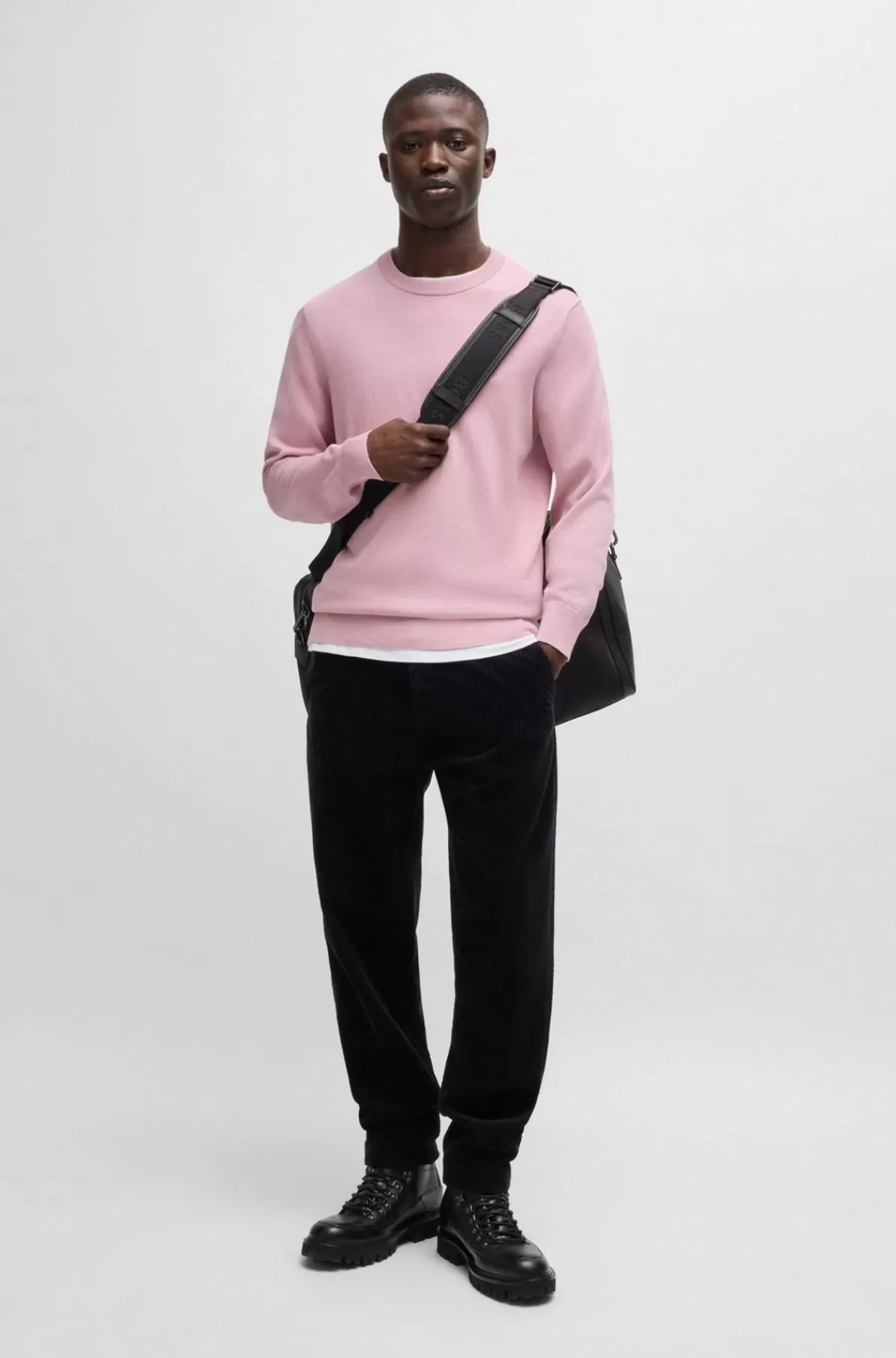HUGO BOSS Sweater Med Crew Neck Og Logo I Bomuld Og Kashmir Lyslilla Best