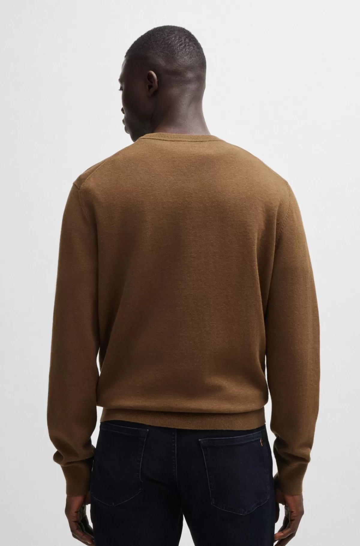 HUGO BOSS Sweater Med Crew Neck Og Logo I Bomuld Og Kashmir Brun Online