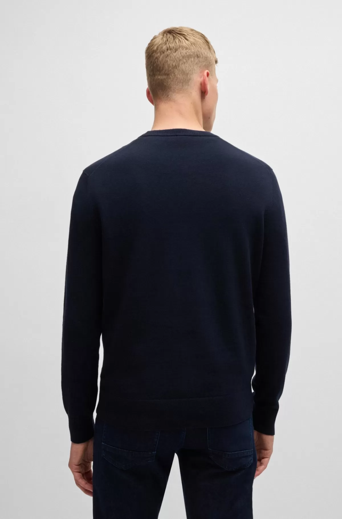 HUGO BOSS Sweater Med Crew Neck Og Logo I Bomuld Og Kashmir Mørkeblå Hot