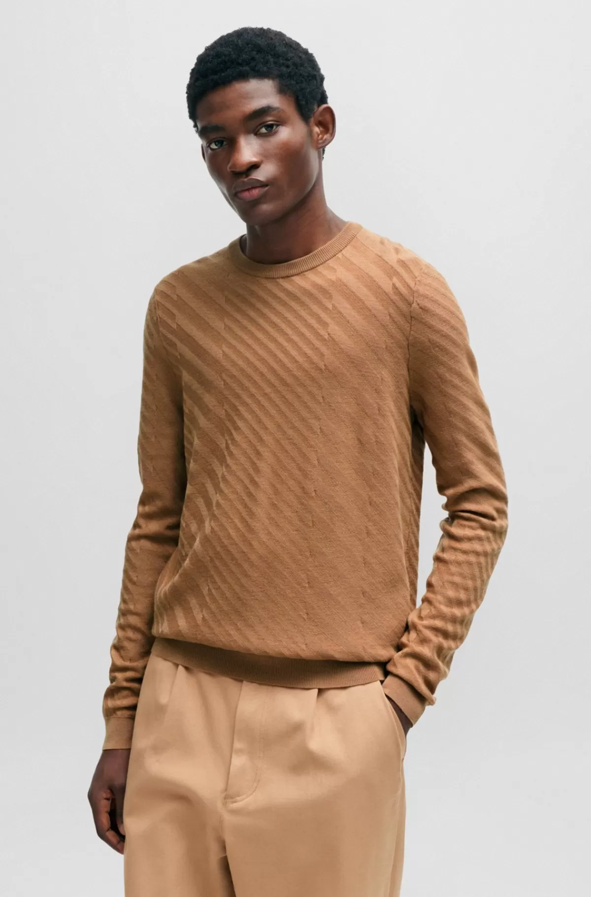 HUGO BOSS Sweater Med Grafikjacqaurd I En Blanding Af Ny Uld Beige Shop