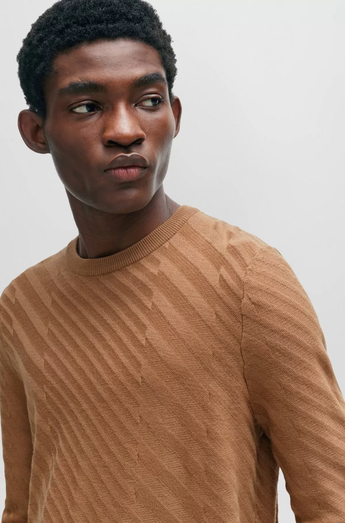HUGO BOSS Sweater Med Grafikjacqaurd I En Blanding Af Ny Uld Beige Shop