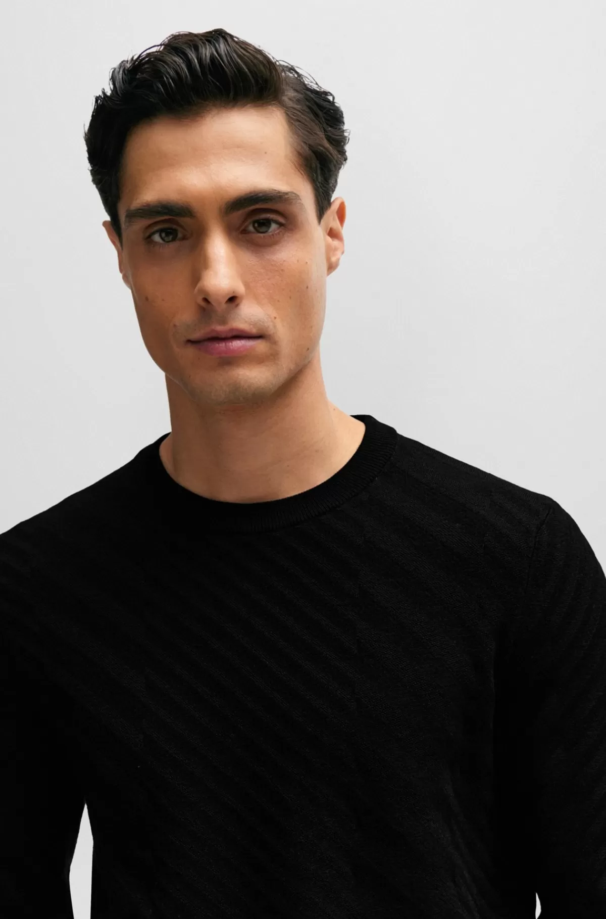 HUGO BOSS Sweater Med Grafikjacqaurd I En Blanding Af Ny Uld Sort Best