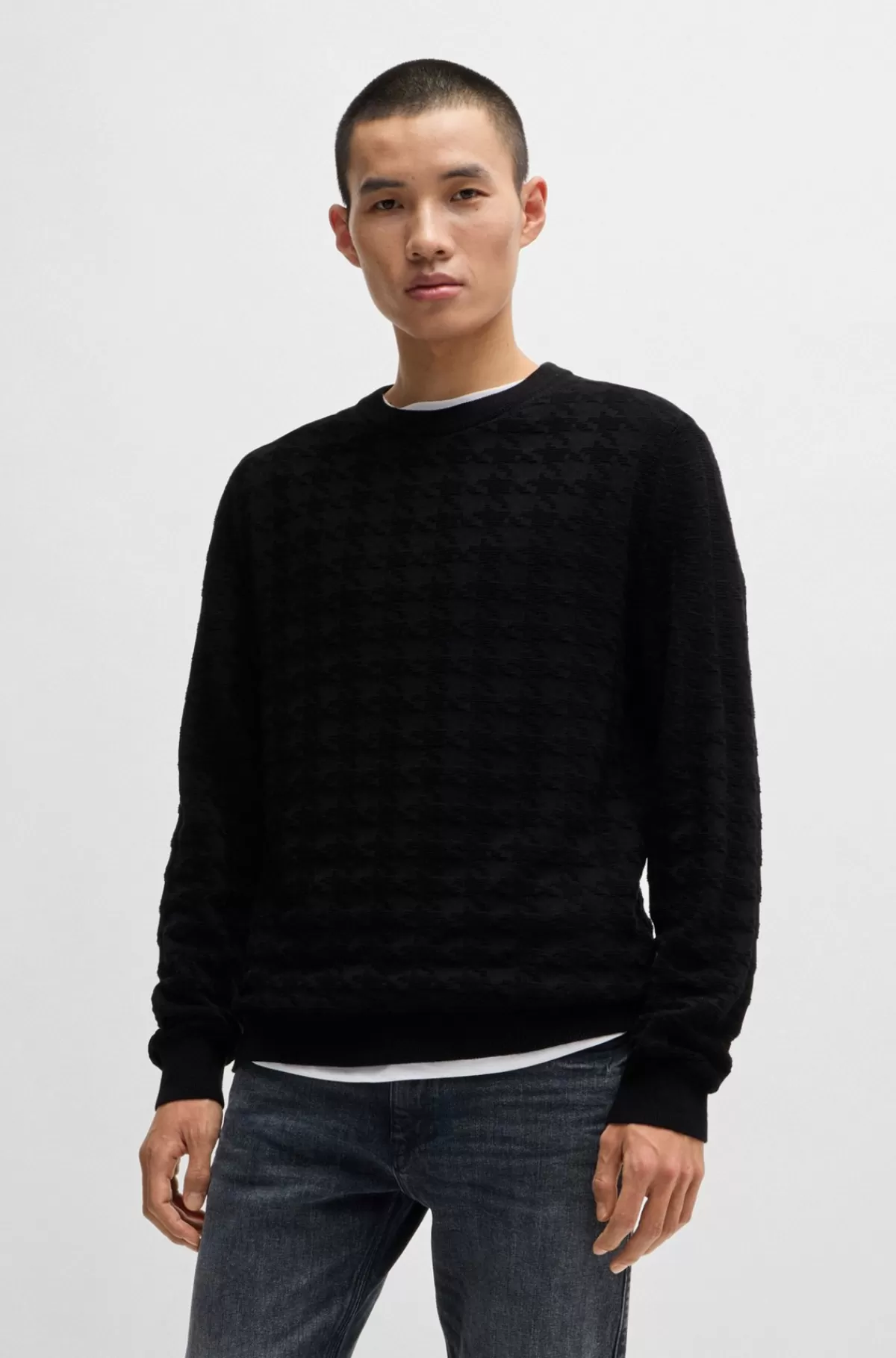 HUGO BOSS Sweater Med Hanefjedstern I Bomuld Sort Fashion