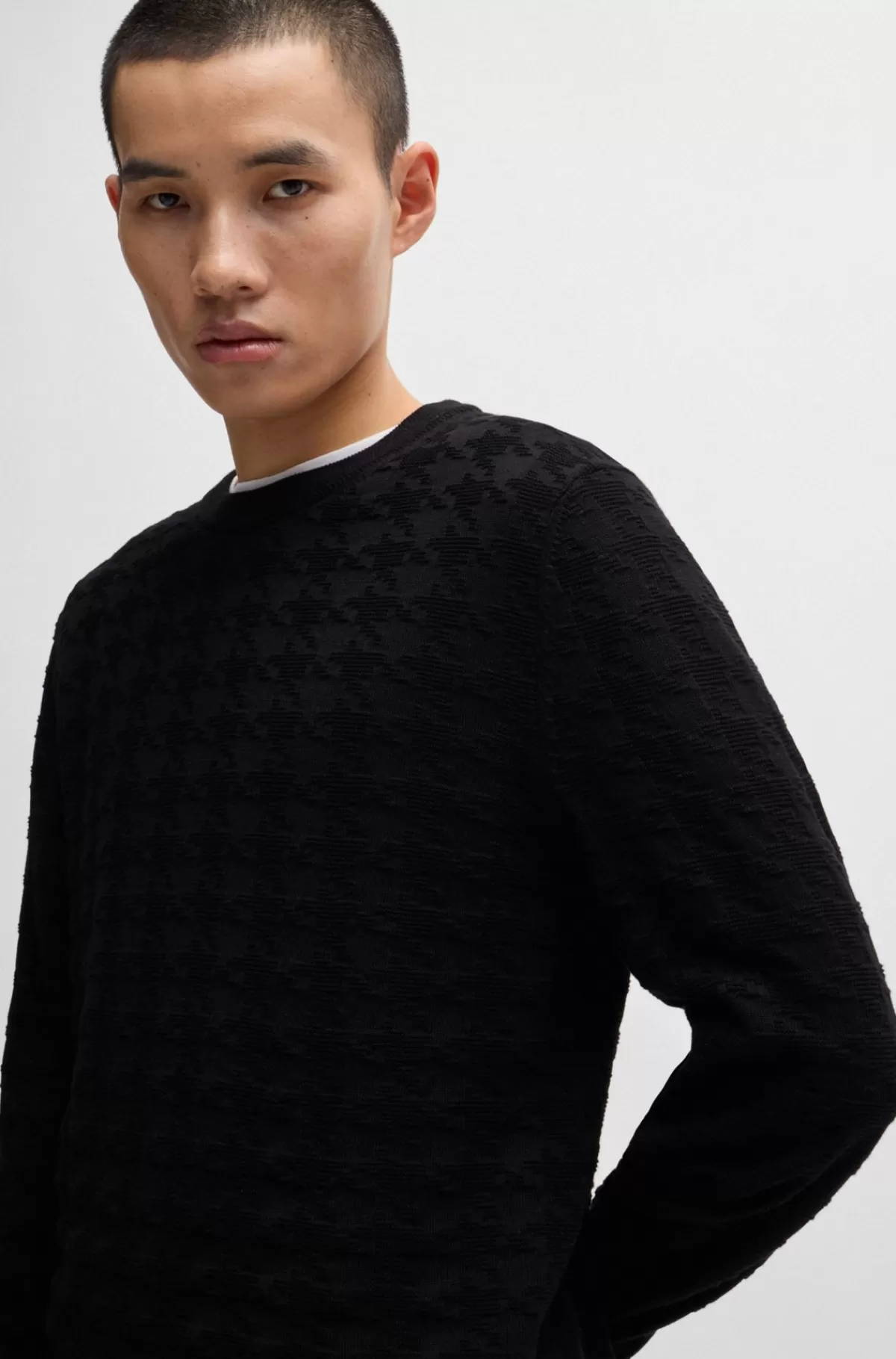 HUGO BOSS Sweater Med Hanefjedstern I Bomuld Sort Fashion