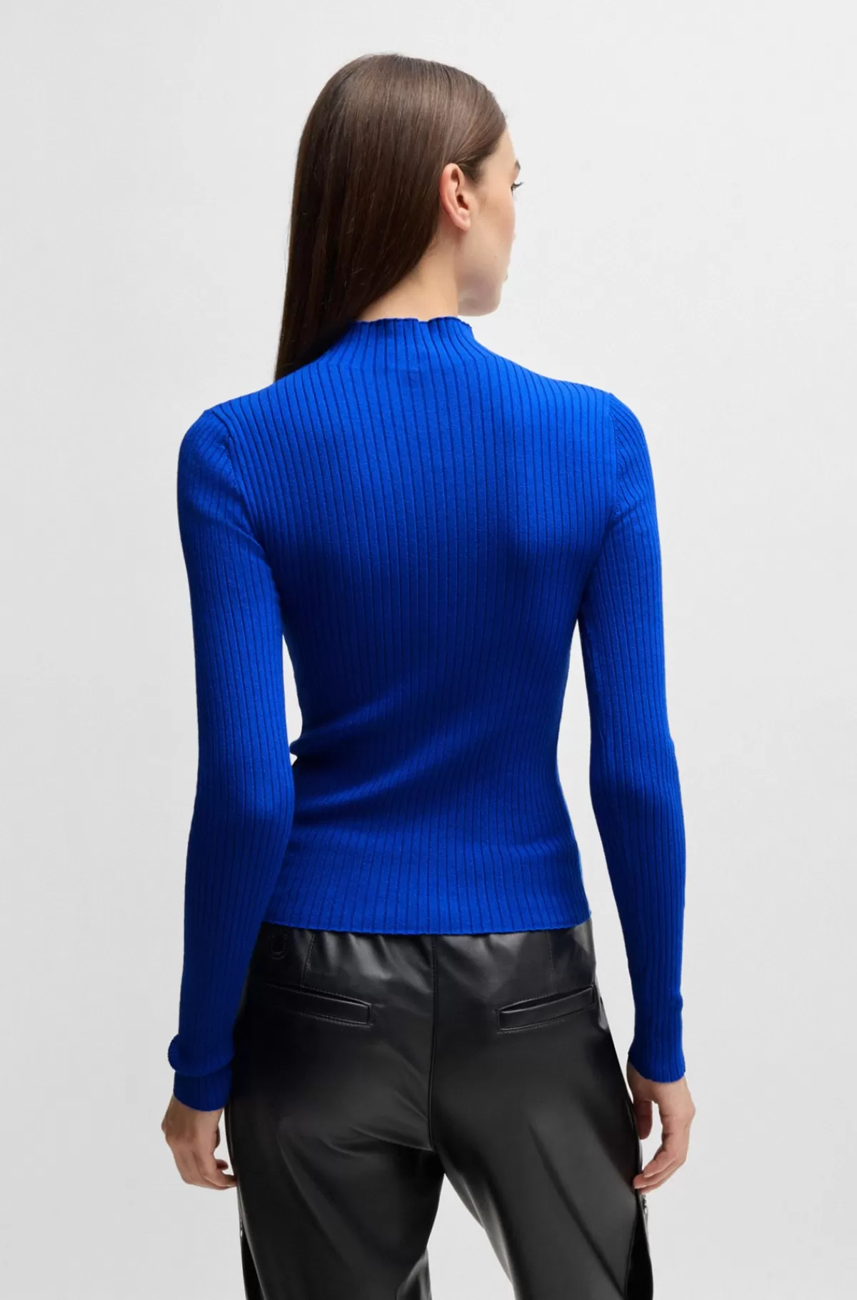 HUGO BOSS Sweater Med Høj Hals Og Broderet Happy HUGO Logo Blå Discount
