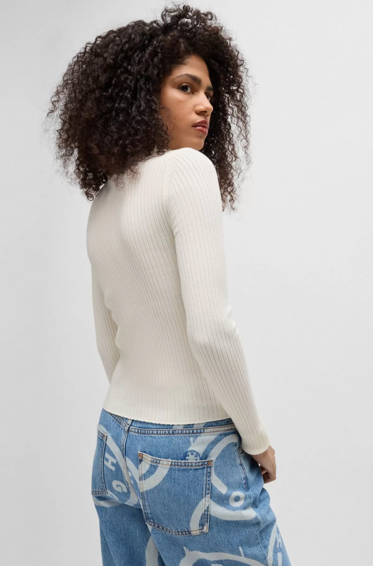 HUGO BOSS Sweater Med Høj Hals Og Broderet Happy HUGO Logo Hvid Shop