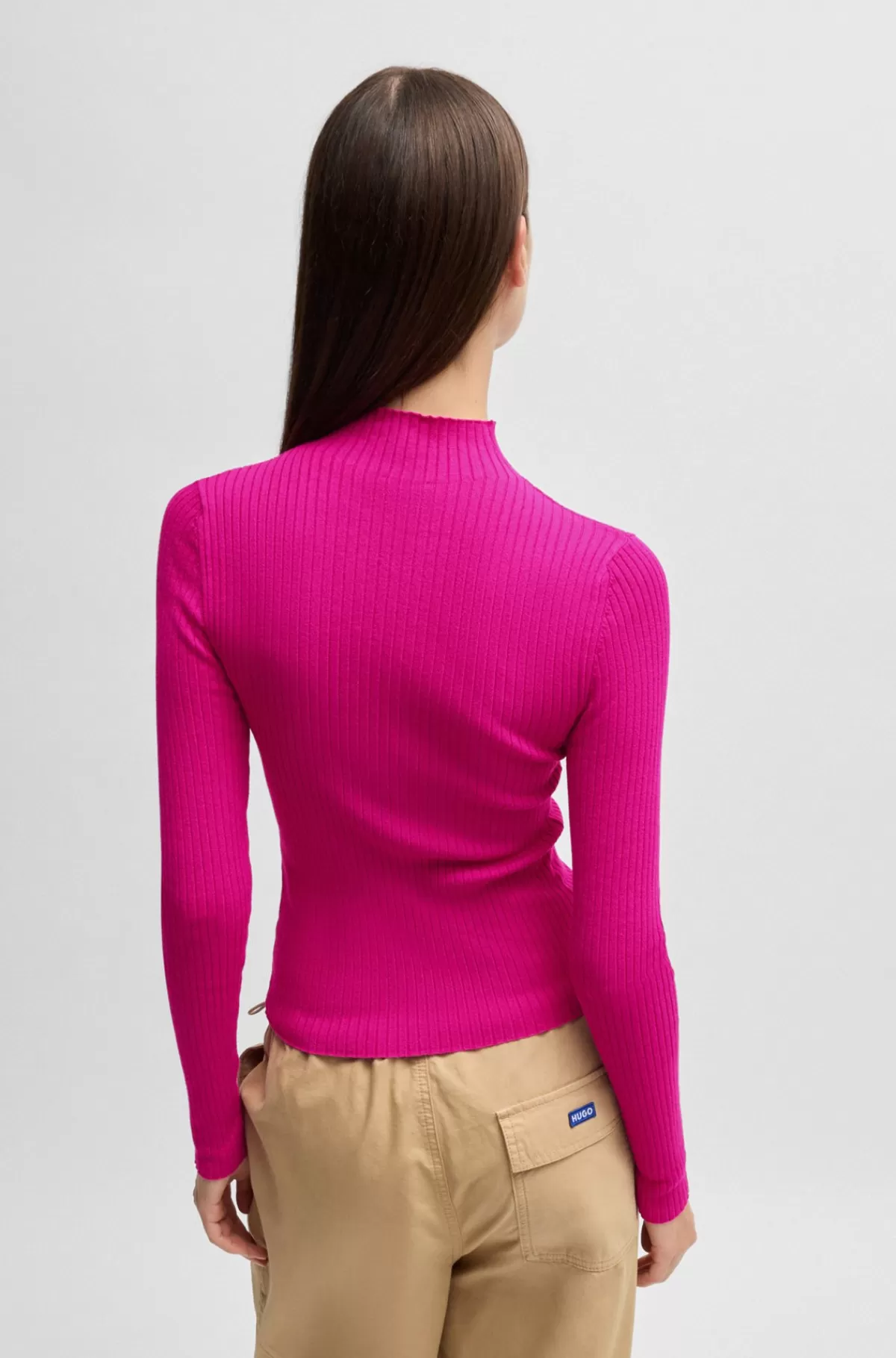 HUGO BOSS Sweater Med Høj Hals Og Broderet Happy HUGO Logo Pink Best