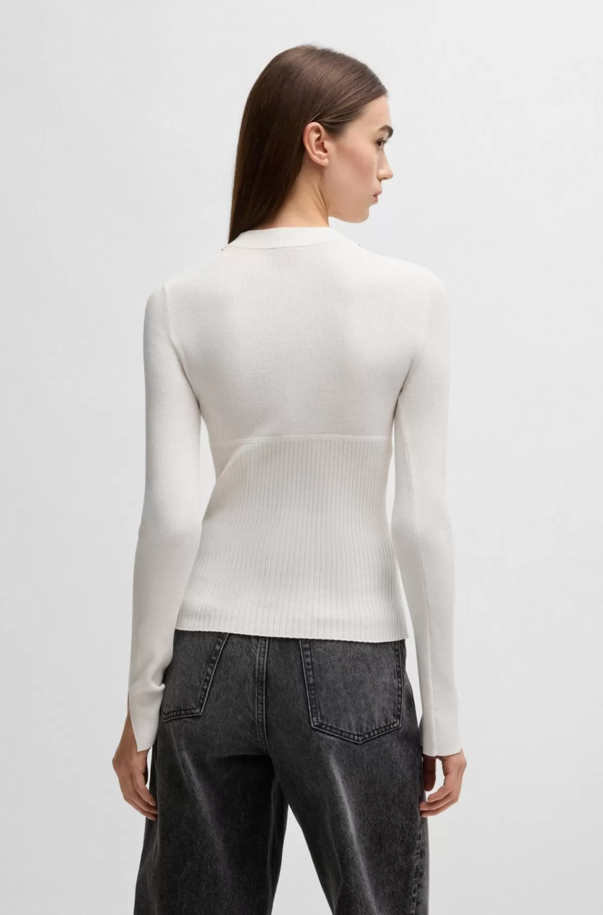 HUGO BOSS Sweater Med Høj Hals Og Påsat Kæde I Halsen Hvid Sale