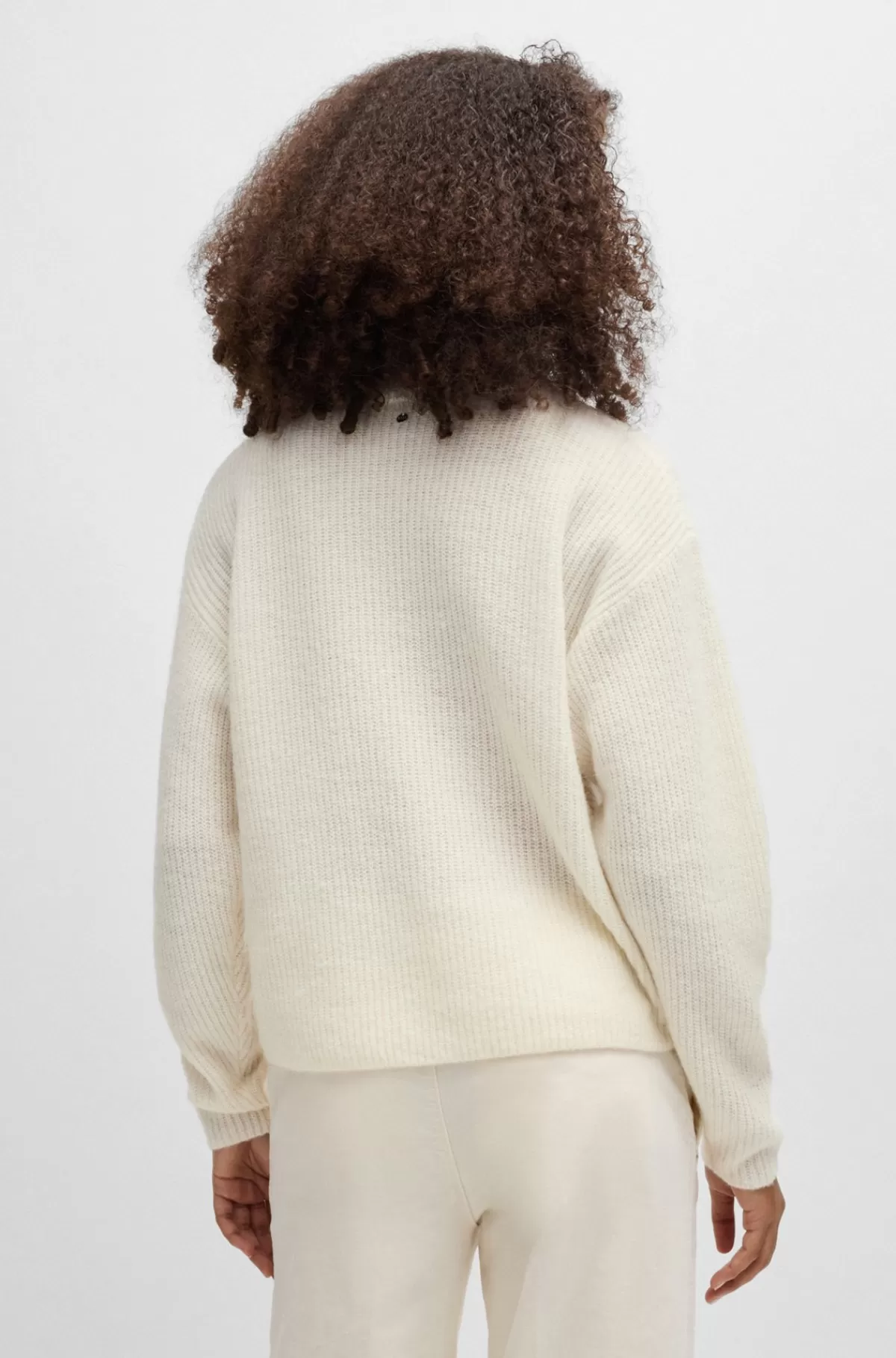 HUGO BOSS Sweater Med Høj Krave Og Ribstruktur Hvid Fashion