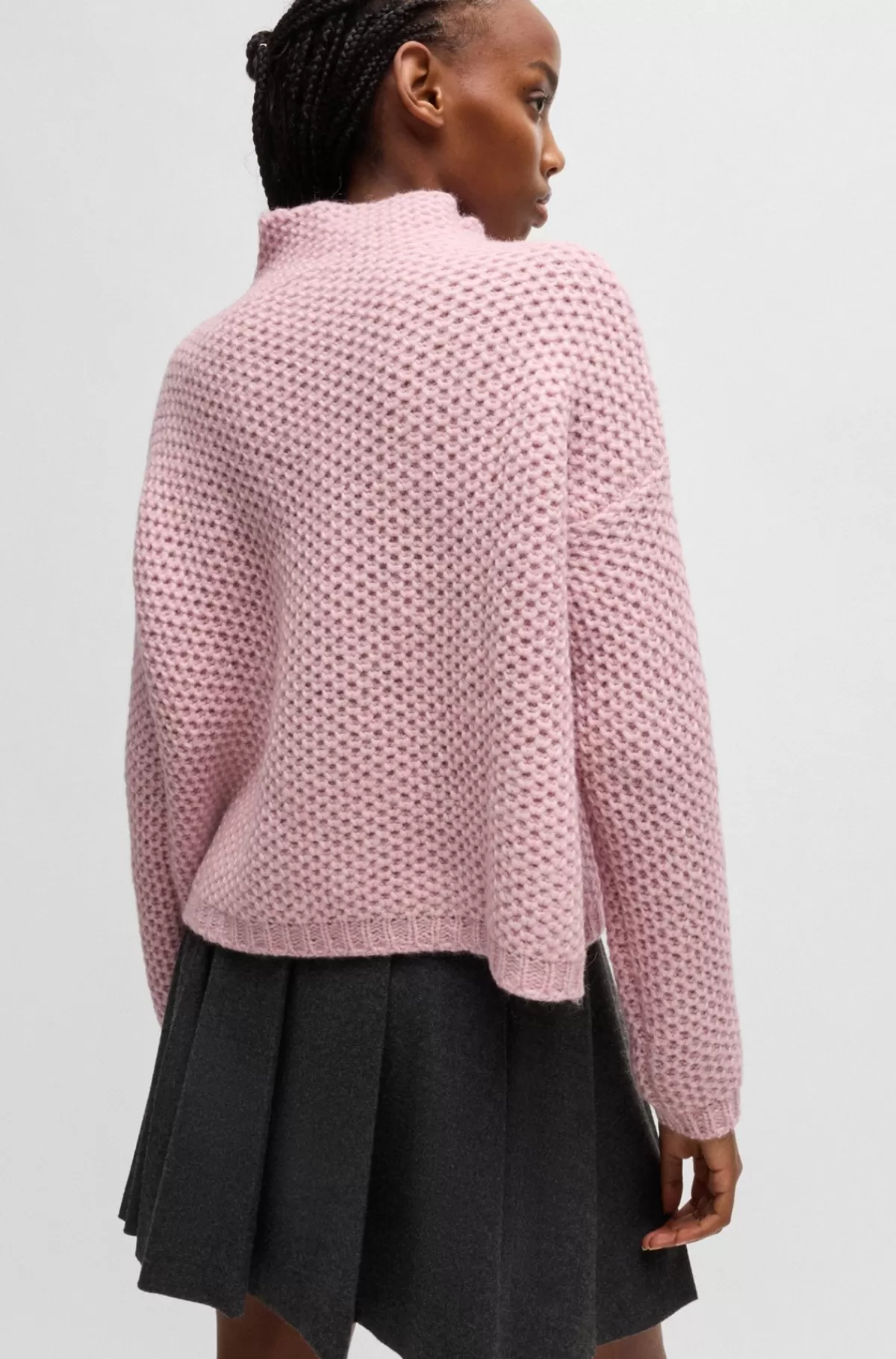 HUGO BOSS Sweater Med Høj Krave Og Riskornstruktur Lys pink Online