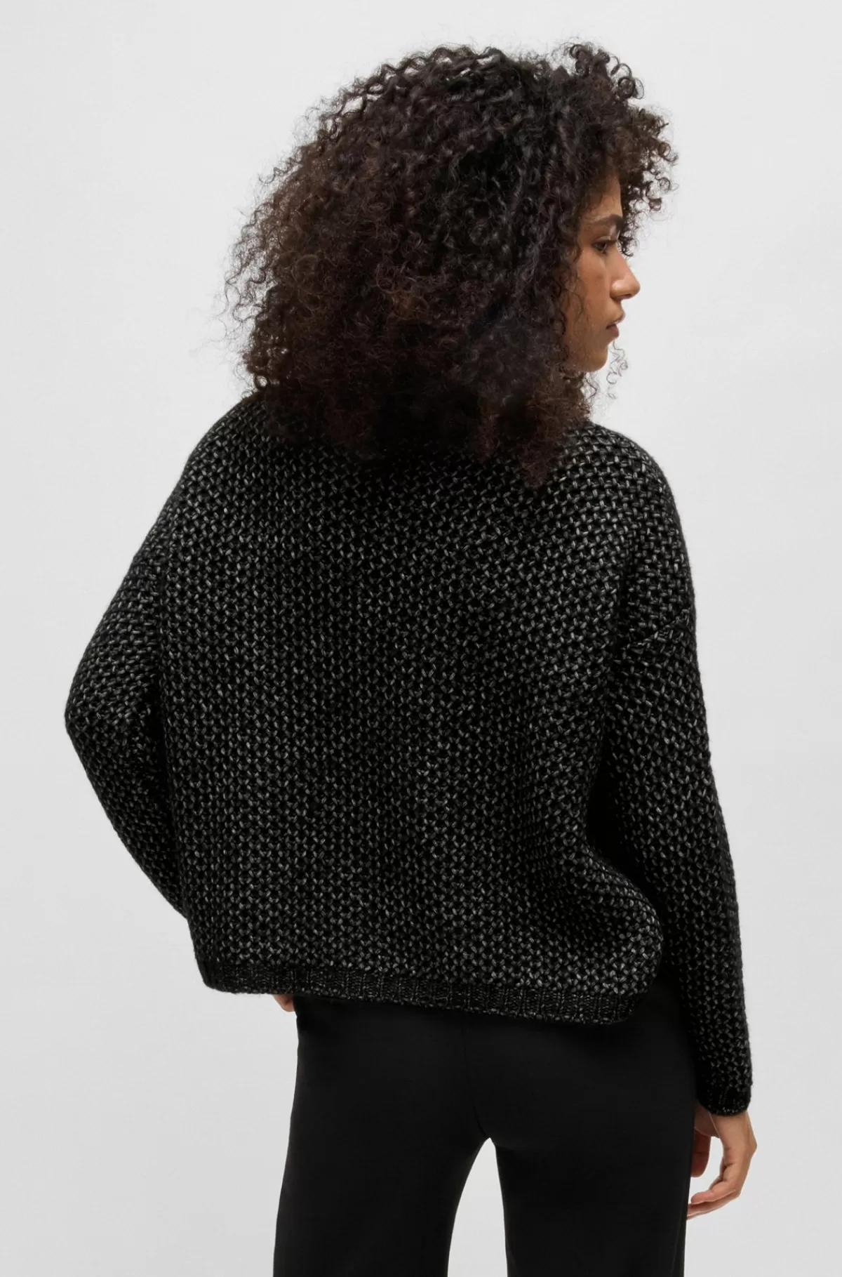 HUGO BOSS Sweater Med Høj Krave Og Riskornstruktur Sort Hot
