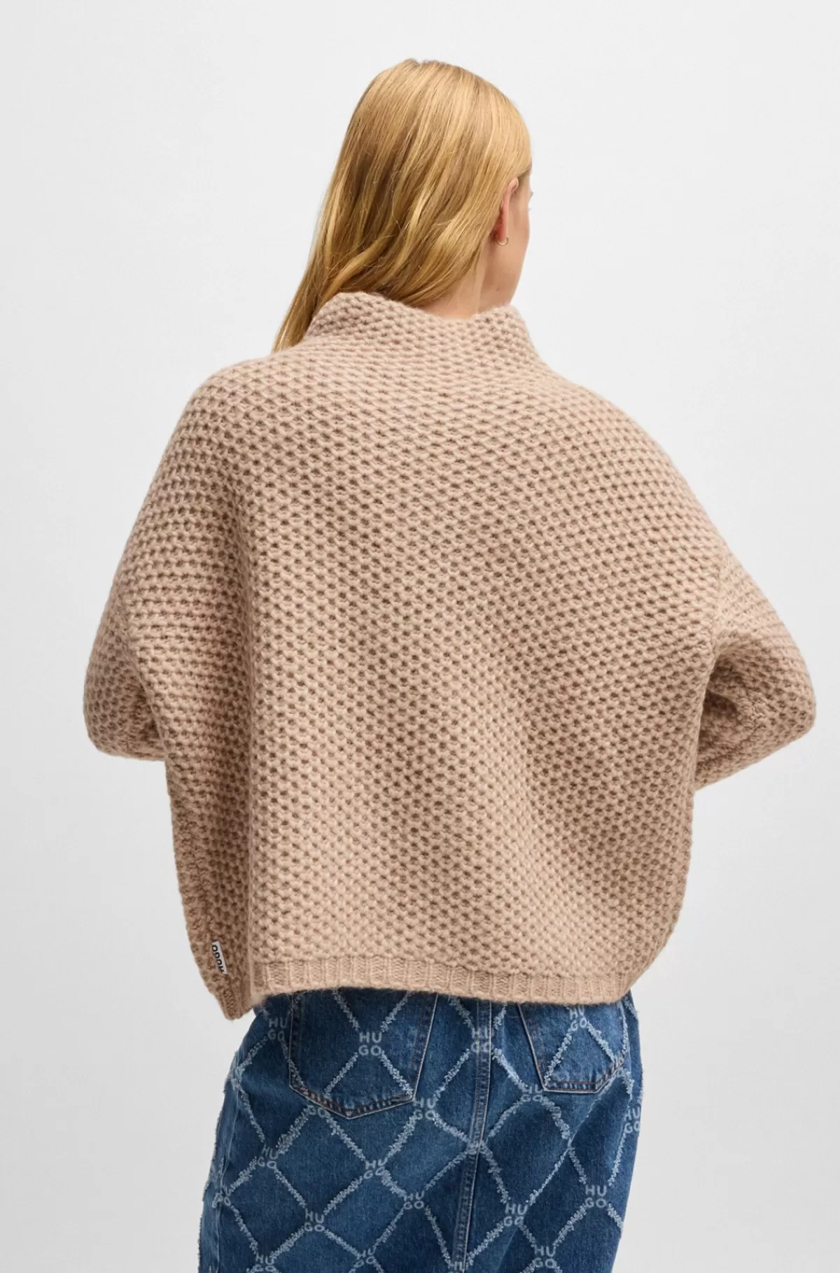 HUGO BOSS Sweater Med Høj Krave Og Riskornstruktur Lys beige Sale