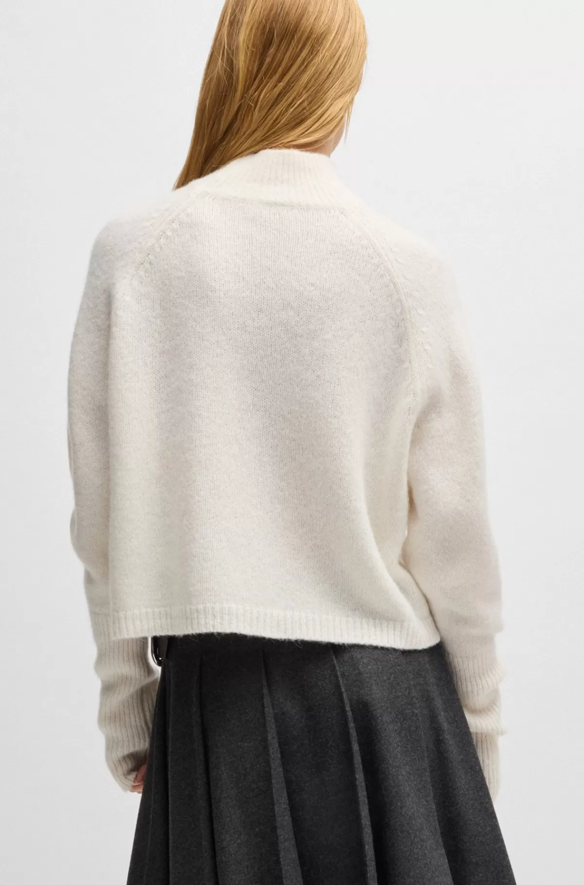 HUGO BOSS Sweater Med Kort Og Relaxed Fit I Uldblanding Hvid Flash Sale