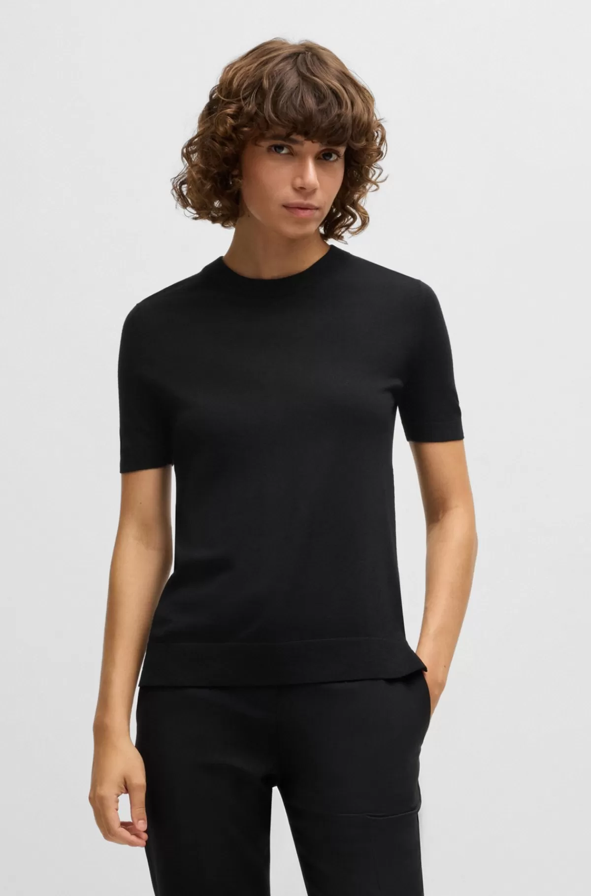 HUGO BOSS Sweater Med Korte ærmer I Merinould Sort Fashion