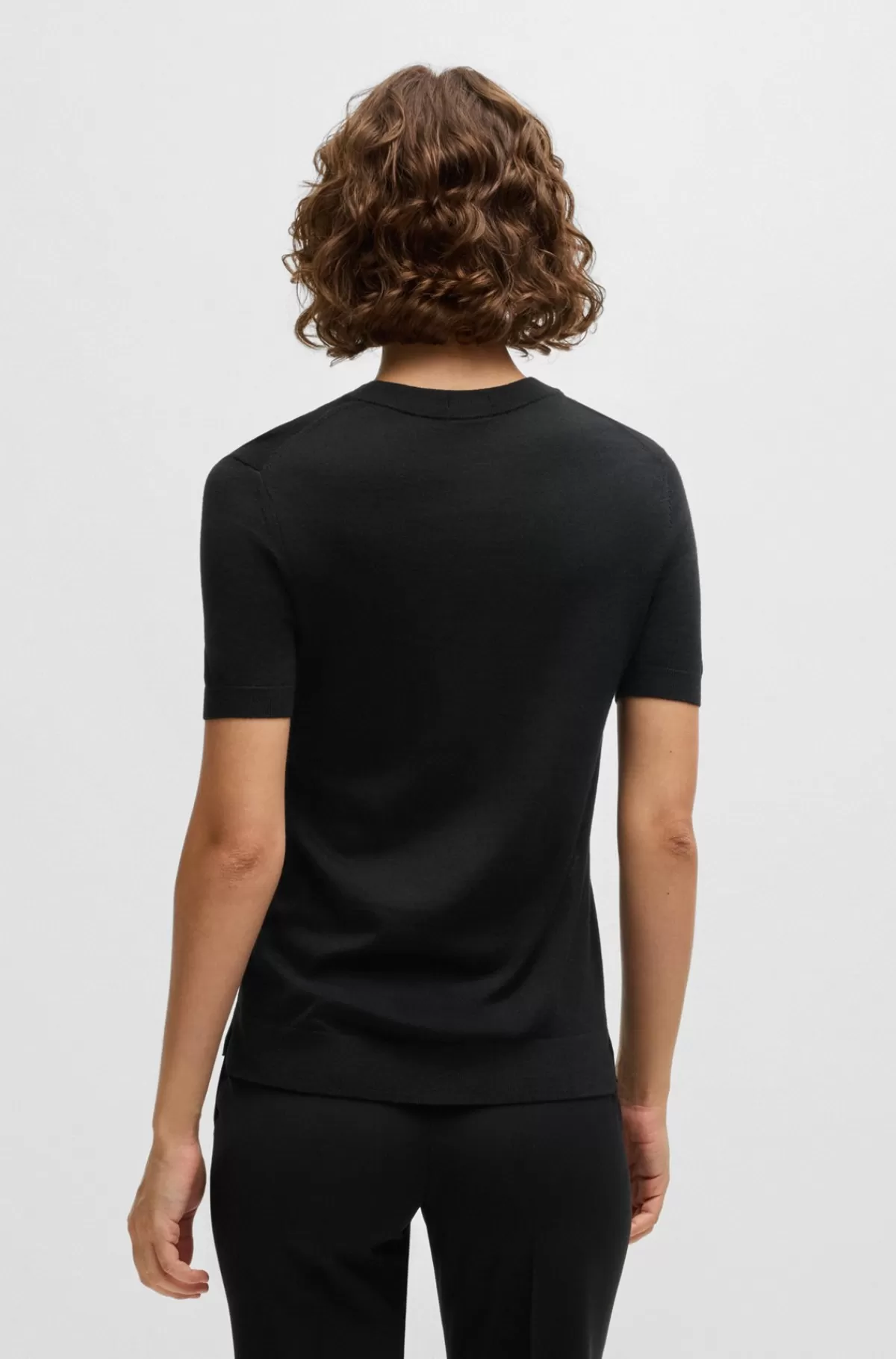 HUGO BOSS Sweater Med Korte ærmer I Merinould Sort Fashion