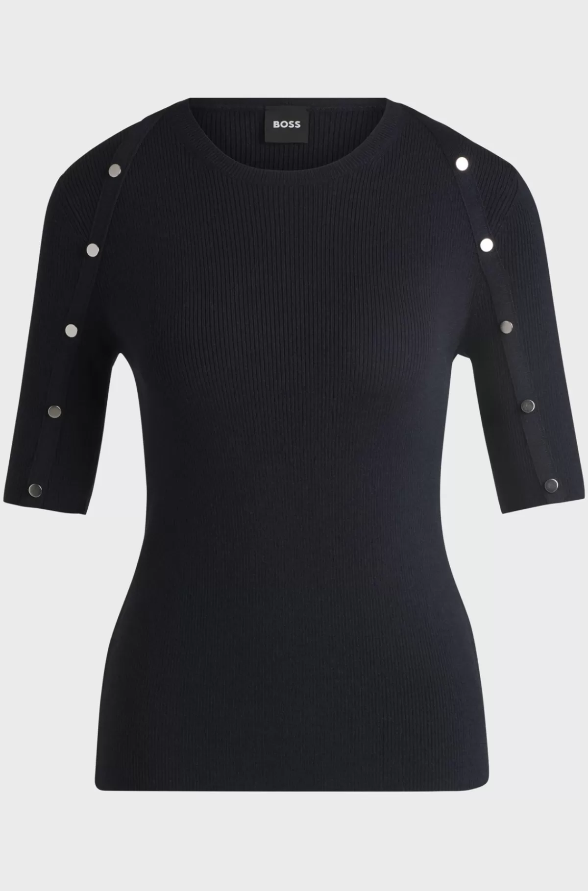 HUGO BOSS Sweater Med Korte ærmer I Stof Med Stræk Og Detaljer I Metal Mørkeblå Best