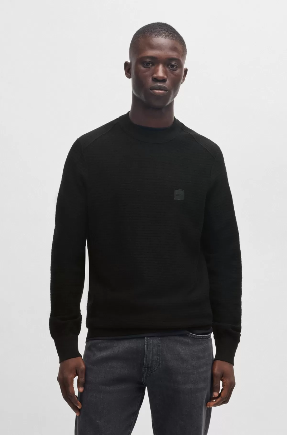 HUGO BOSS Sweater Med Logomærkat I Bomuld Og Kashmir Sort Online