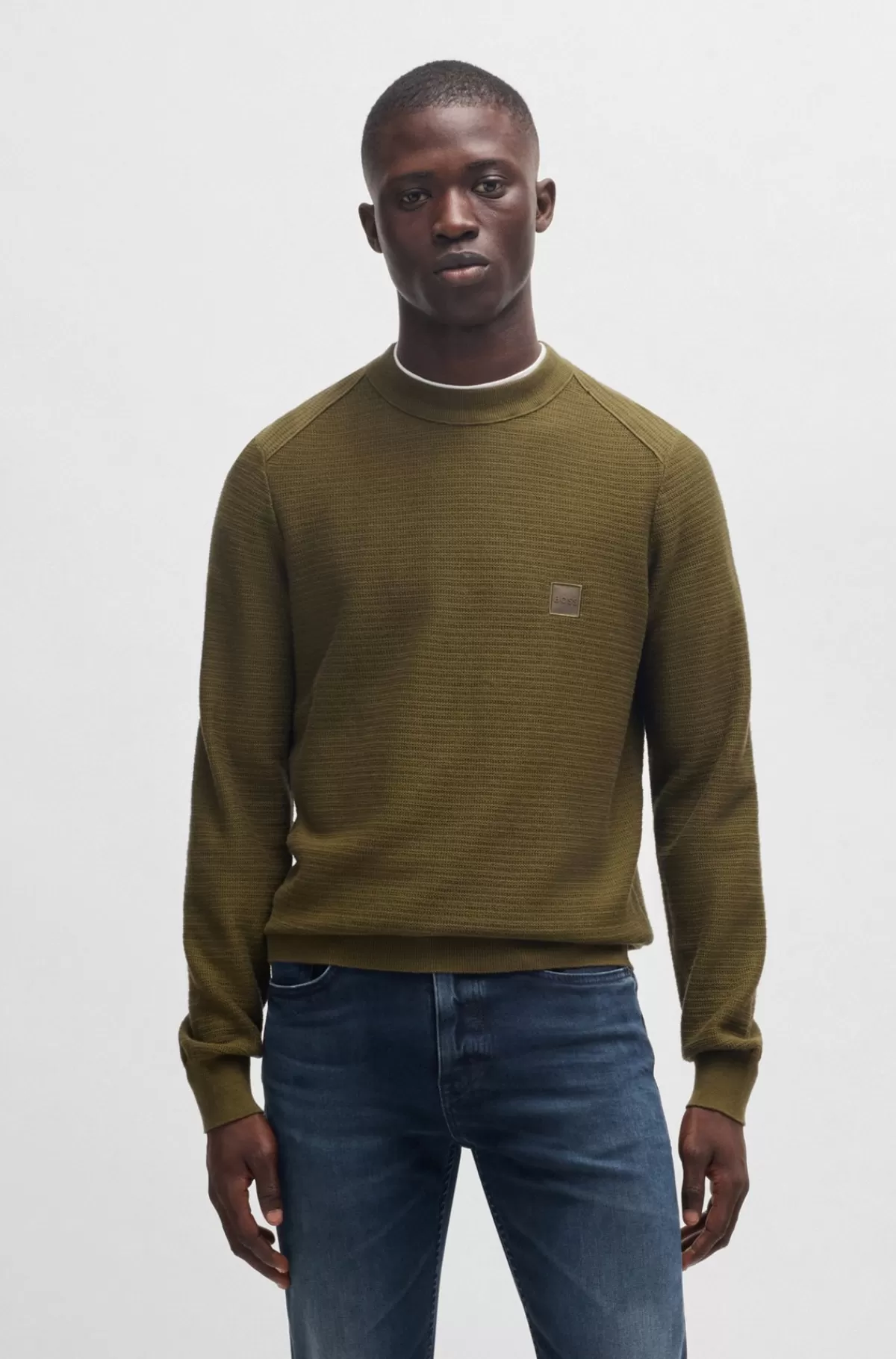 HUGO BOSS Sweater Med Logomærkat I Bomuld Og Kashmir Kaki Online