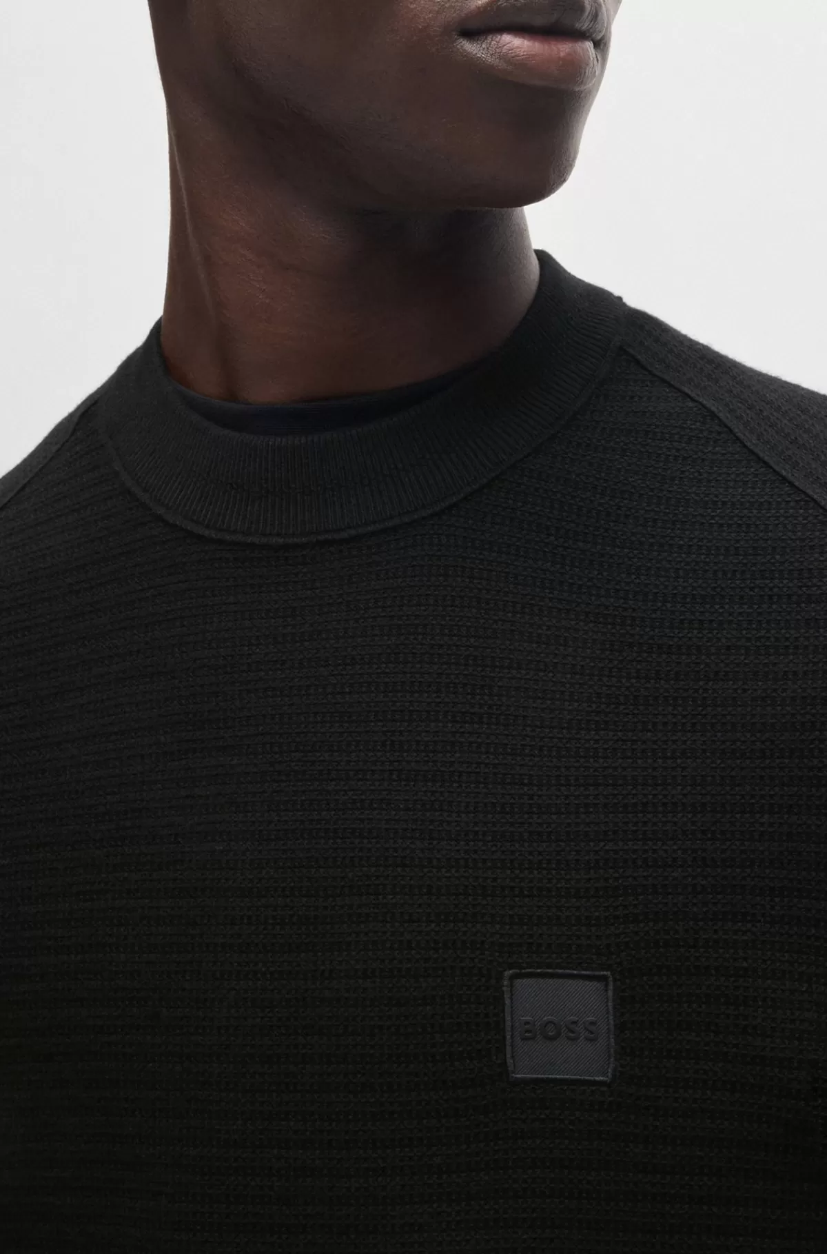 HUGO BOSS Sweater Med Logomærkat I Bomuld Og Kashmir Sort Online