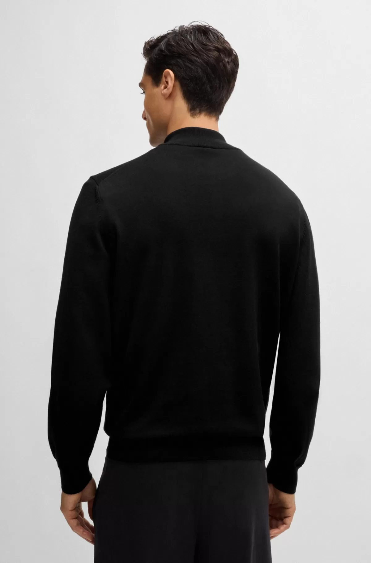 HUGO BOSS Sweater Med Lynlås I Halsen I Bomuld Med Broderet Logo Sort Clearance
