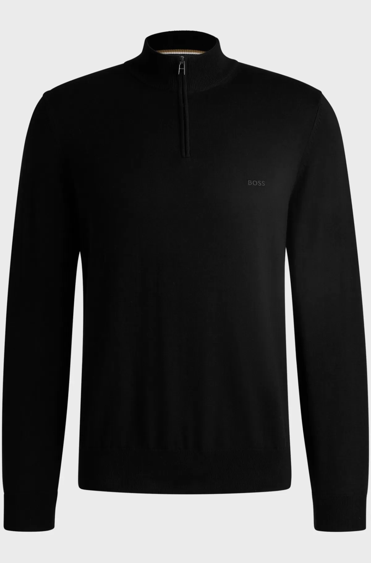 HUGO BOSS Sweater Med Lynlås I Halsen I Bomuld Med Broderet Logo Sort Clearance