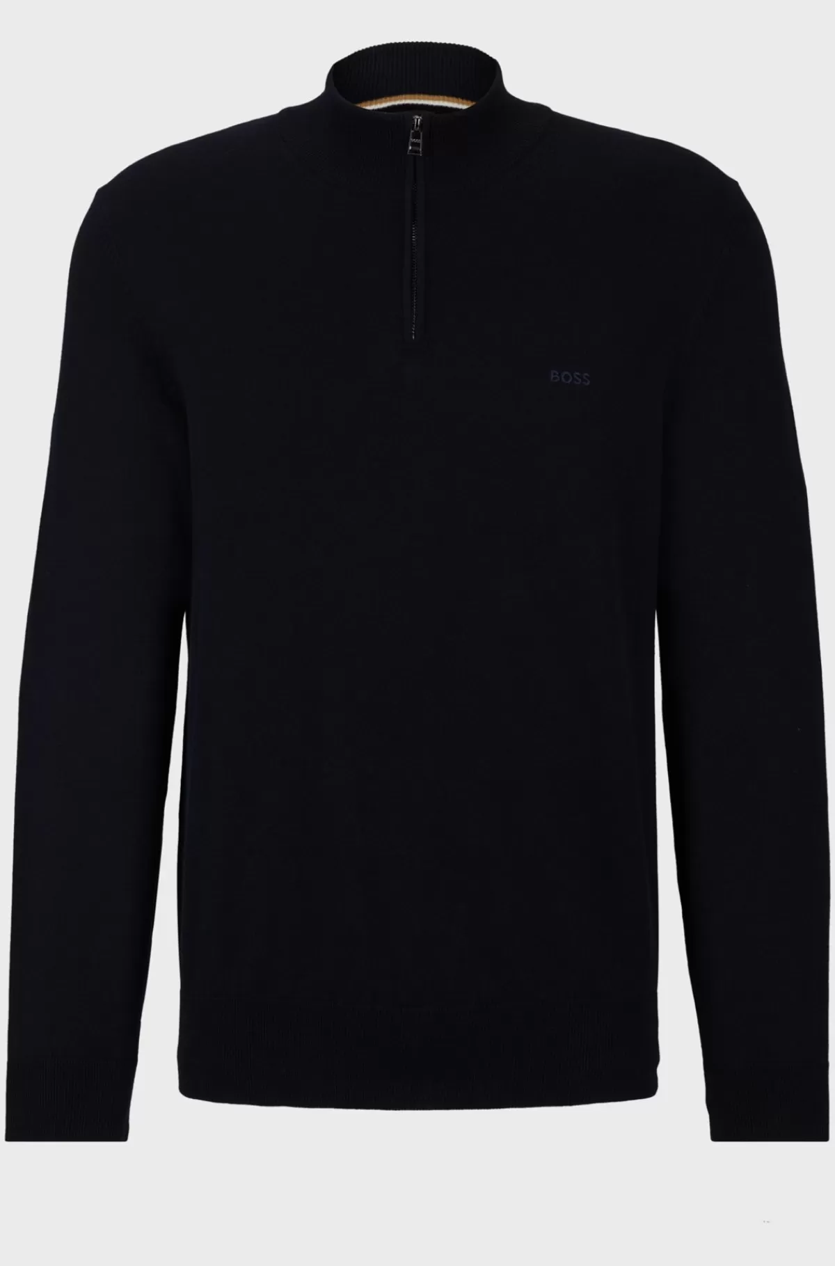 HUGO BOSS Sweater Med Lynlås I Halsen I Bomuld Med Broderet Logo Mørkeblå Outlet