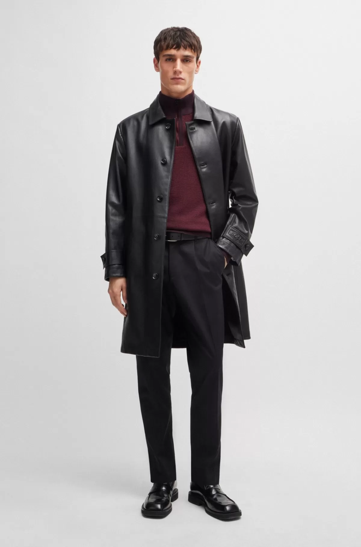 HUGO BOSS Sweater Med Lynlås I Halsen I Ny Uld Med Blandede Strukturer Mørkerød Cheap