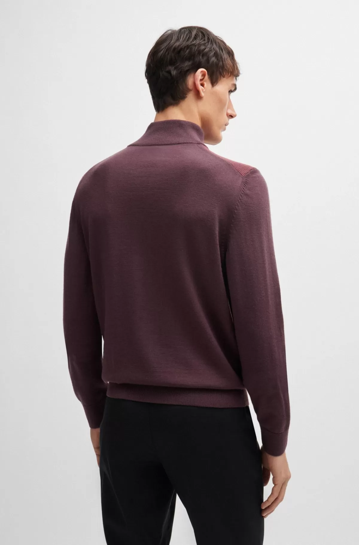HUGO BOSS Sweater Med Lynlås I Halsen I Ny Uld Med Blandede Strukturer Mørkerød Cheap