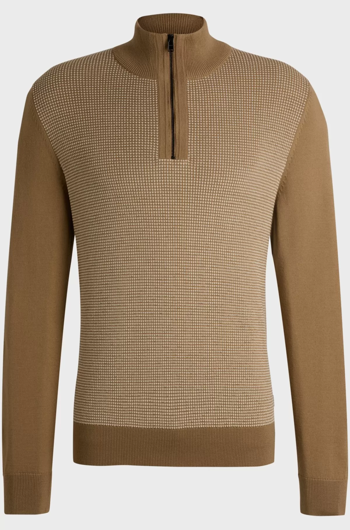 HUGO BOSS Sweater Med Lynlås I Halsen I Ny Uld Med Blandede Strukturer Beige Shop
