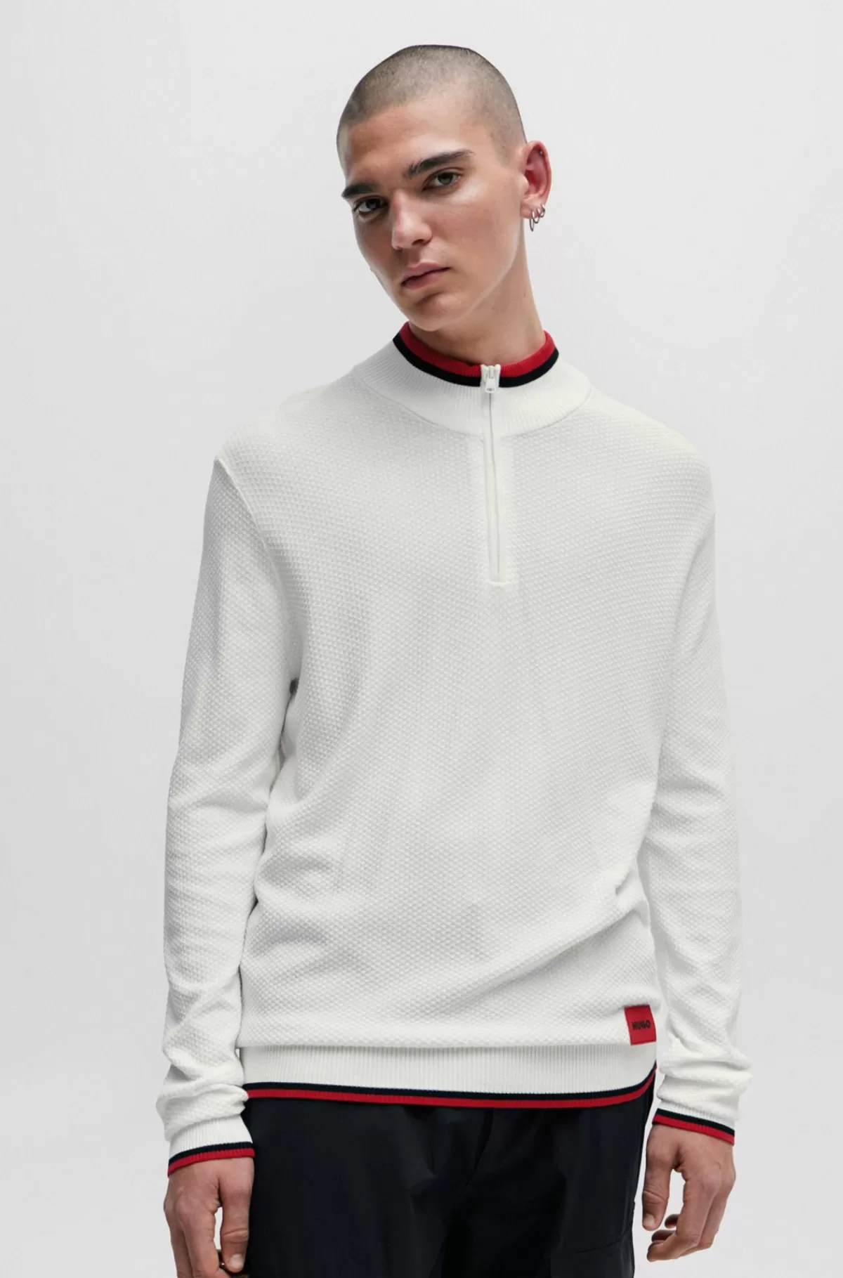 HUGO BOSS Sweater Med Lynlås I Halsen Og Logomærkat Hvid Shop