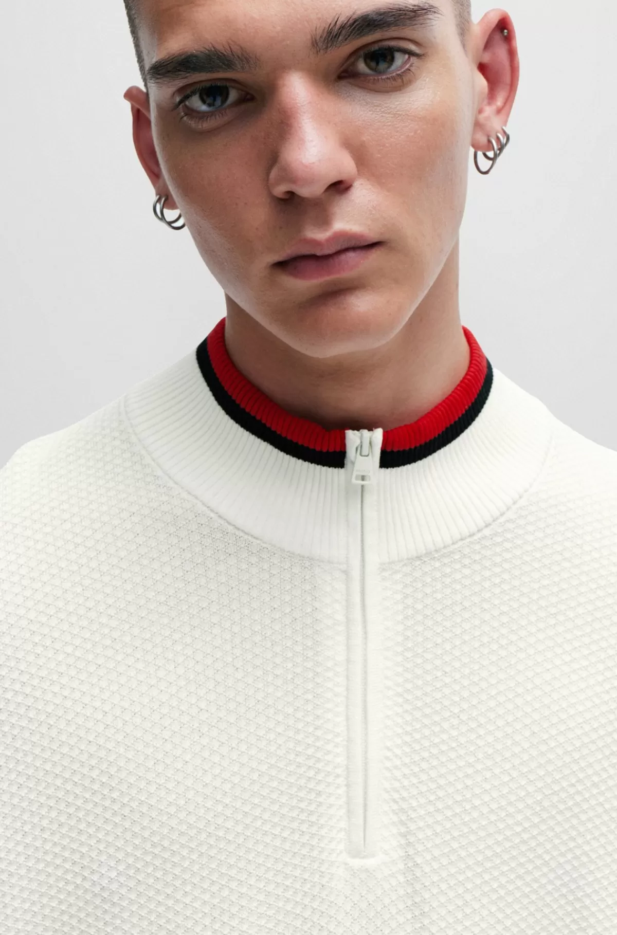 HUGO BOSS Sweater Med Lynlås I Halsen Og Logomærkat Hvid Shop