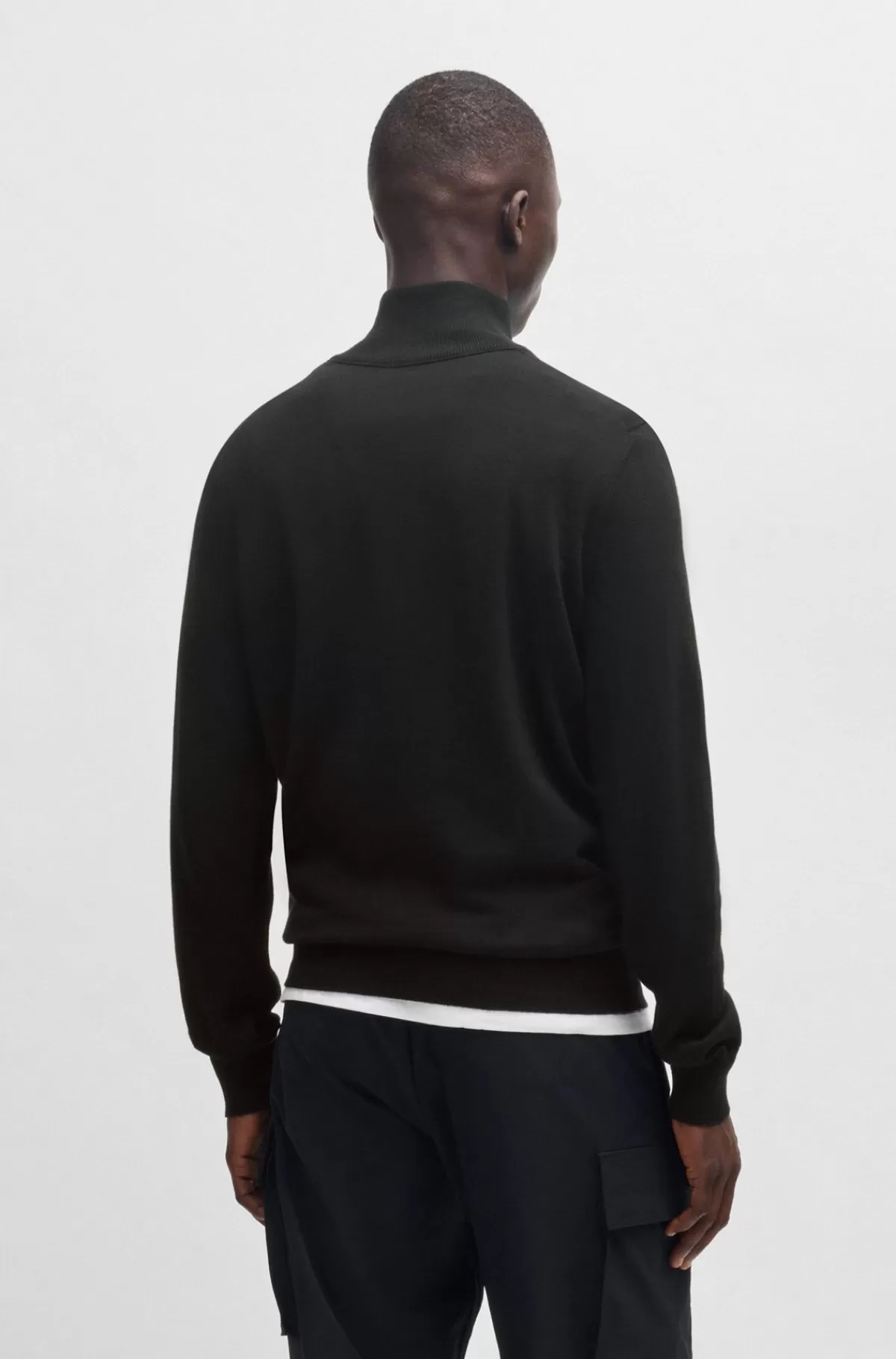 HUGO BOSS Sweater Med Lynlås I Halsen Og Logomærkat I Bomuld Og Kashmir Sort Best Sale