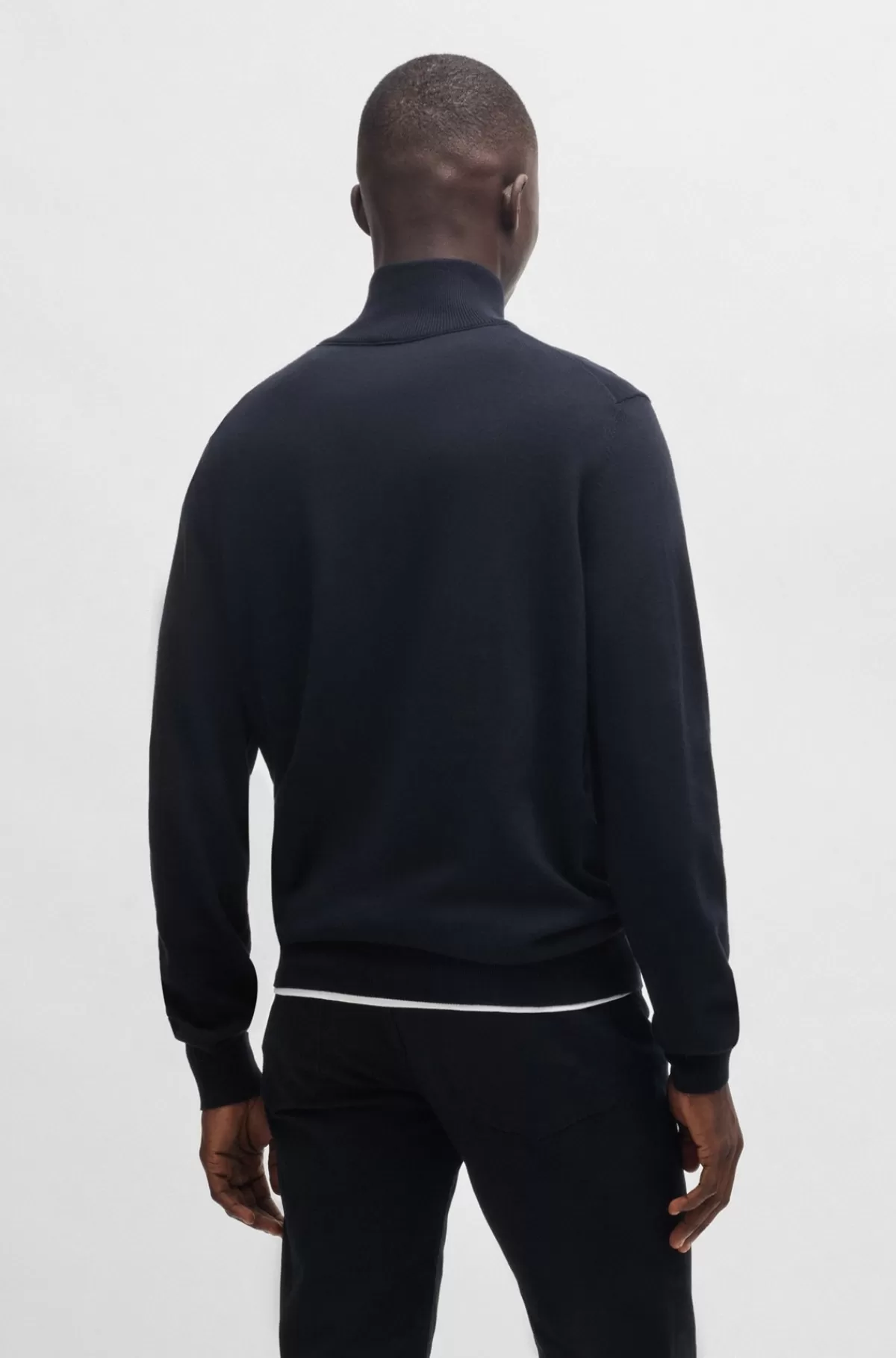 HUGO BOSS Sweater Med Lynlås I Halsen Og Logomærkat I Bomuld Og Kashmir Mørkeblå Online