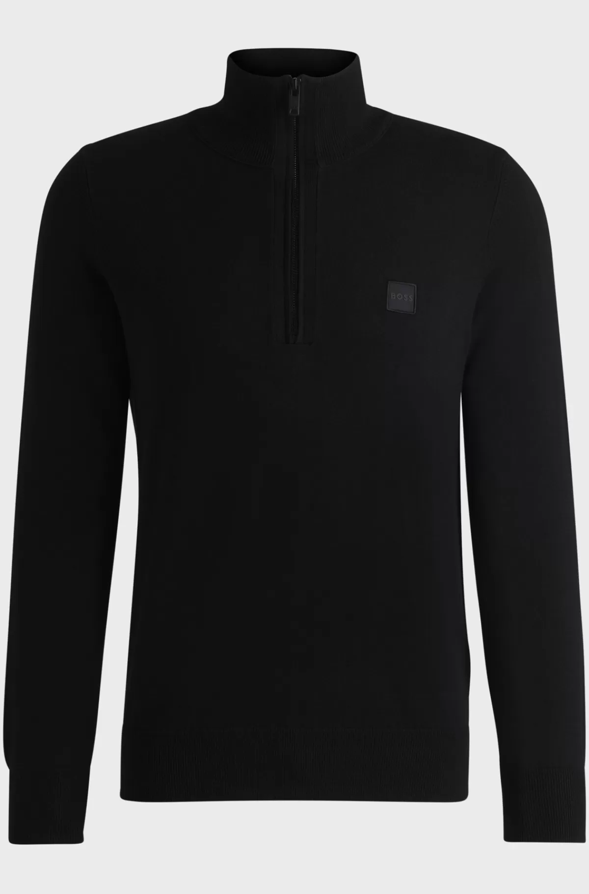 HUGO BOSS Sweater Med Lynlås I Halsen Og Logomærkat I Bomuld Og Kashmir Sort Best Sale