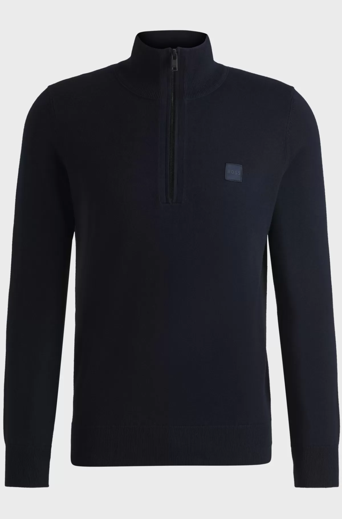 HUGO BOSS Sweater Med Lynlås I Halsen Og Logomærkat I Bomuld Og Kashmir Mørkeblå Online