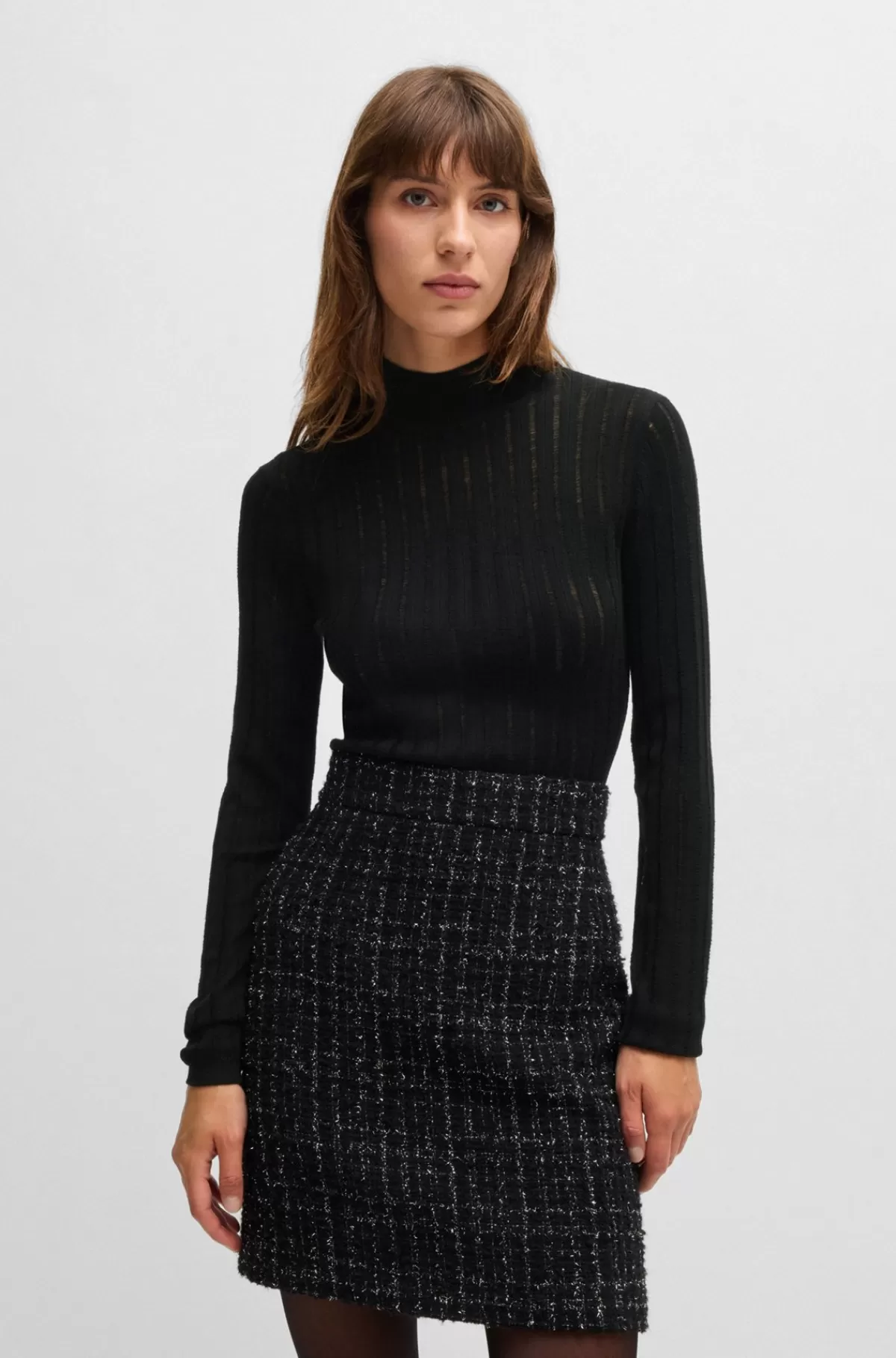 HUGO BOSS Sweater Med Ny Uld Og Strukturstriber Sort Outlet