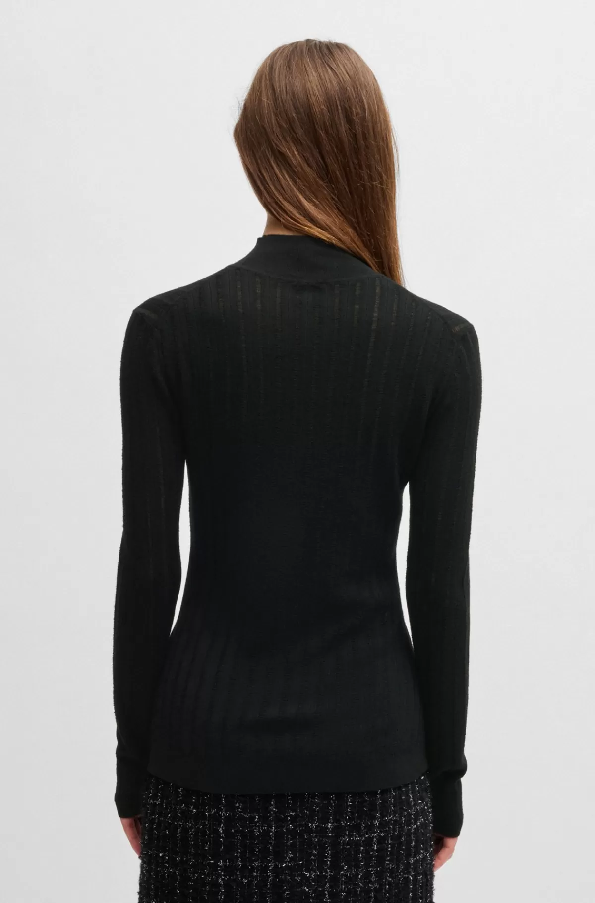 HUGO BOSS Sweater Med Ny Uld Og Strukturstriber Sort Outlet