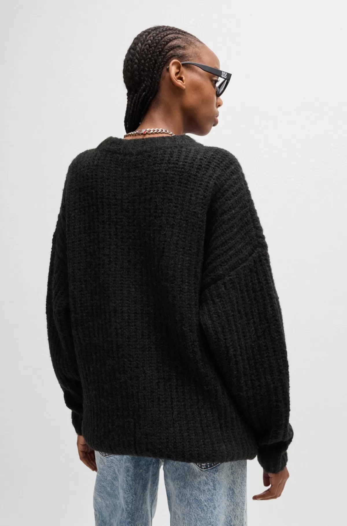 HUGO BOSS Sweater Med Oversize Fit Og Glitrende Håndskrevet Logo Sort Discount