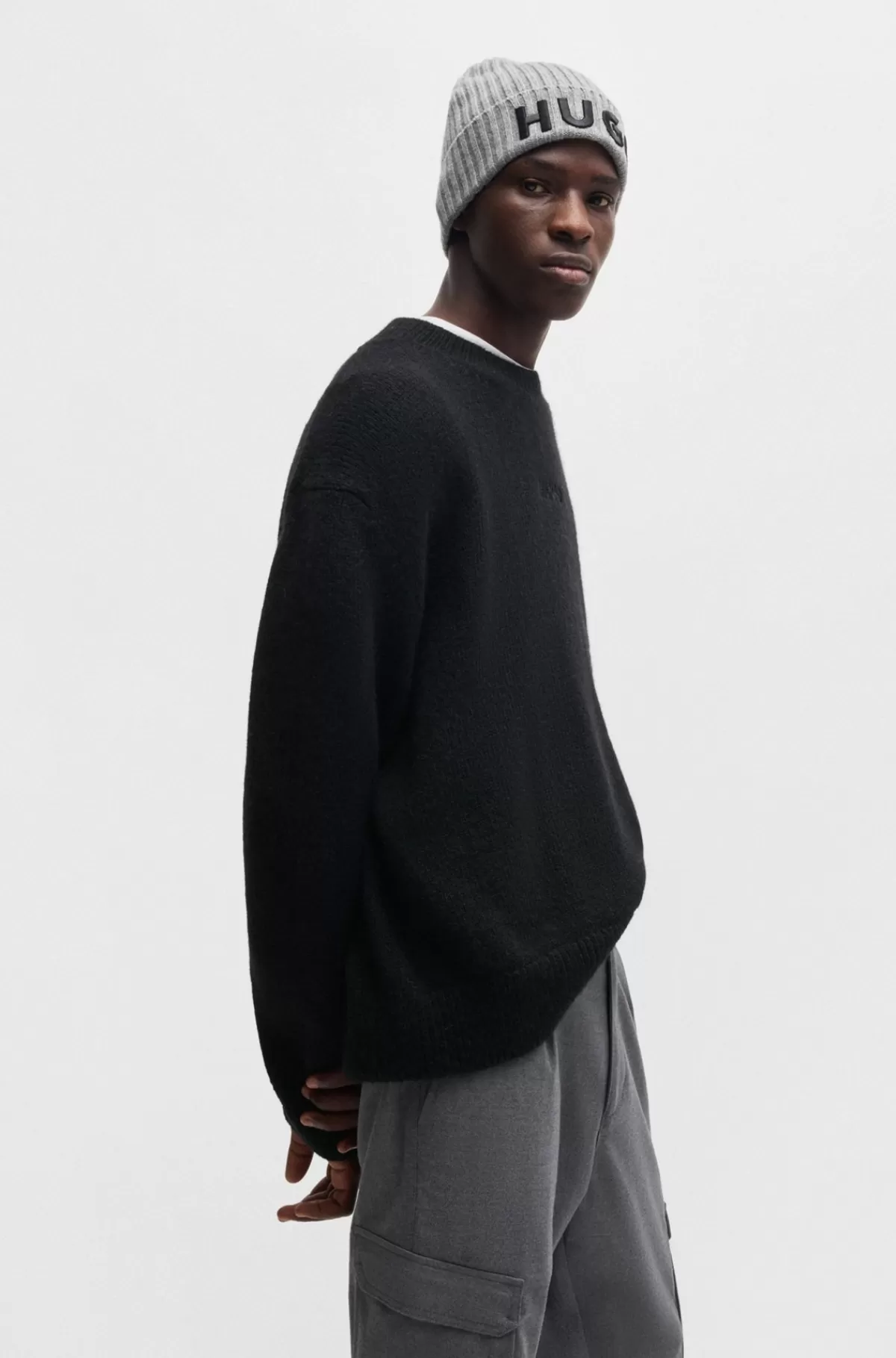 HUGO BOSS Sweater Med Oversize Fit Og Logodetalje Sort Best