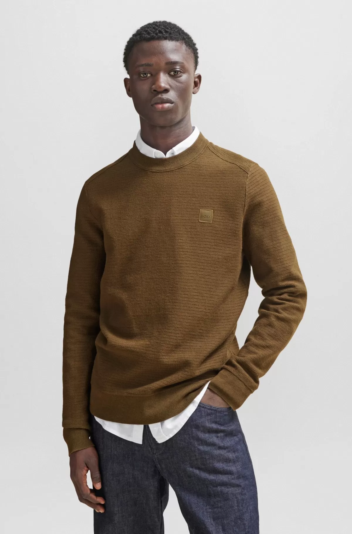 HUGO BOSS Sweater Med Regular Fit I Bomuldskashmir Og Med Logomærke Mørkegrøn Best Sale