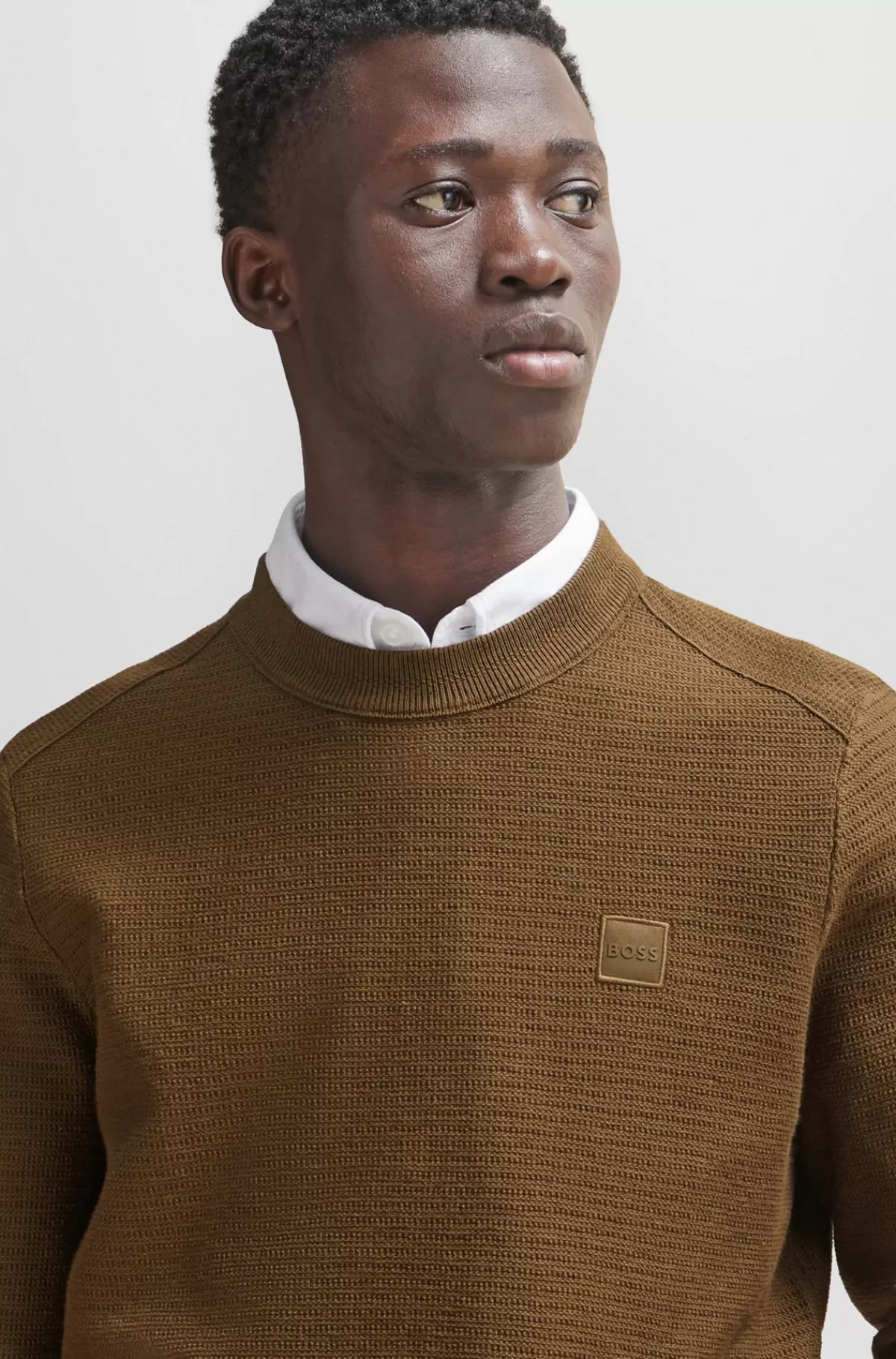 HUGO BOSS Sweater Med Regular Fit I Bomuldskashmir Og Med Logomærke Mørkegrøn Best Sale