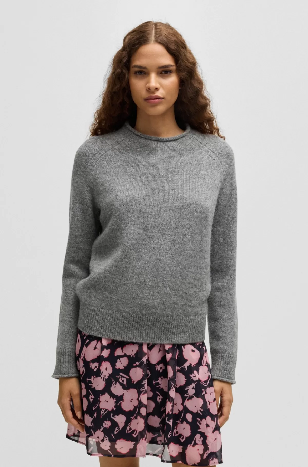 HUGO BOSS Sweater Med Regular Fit I Uldblanding Grå Hot