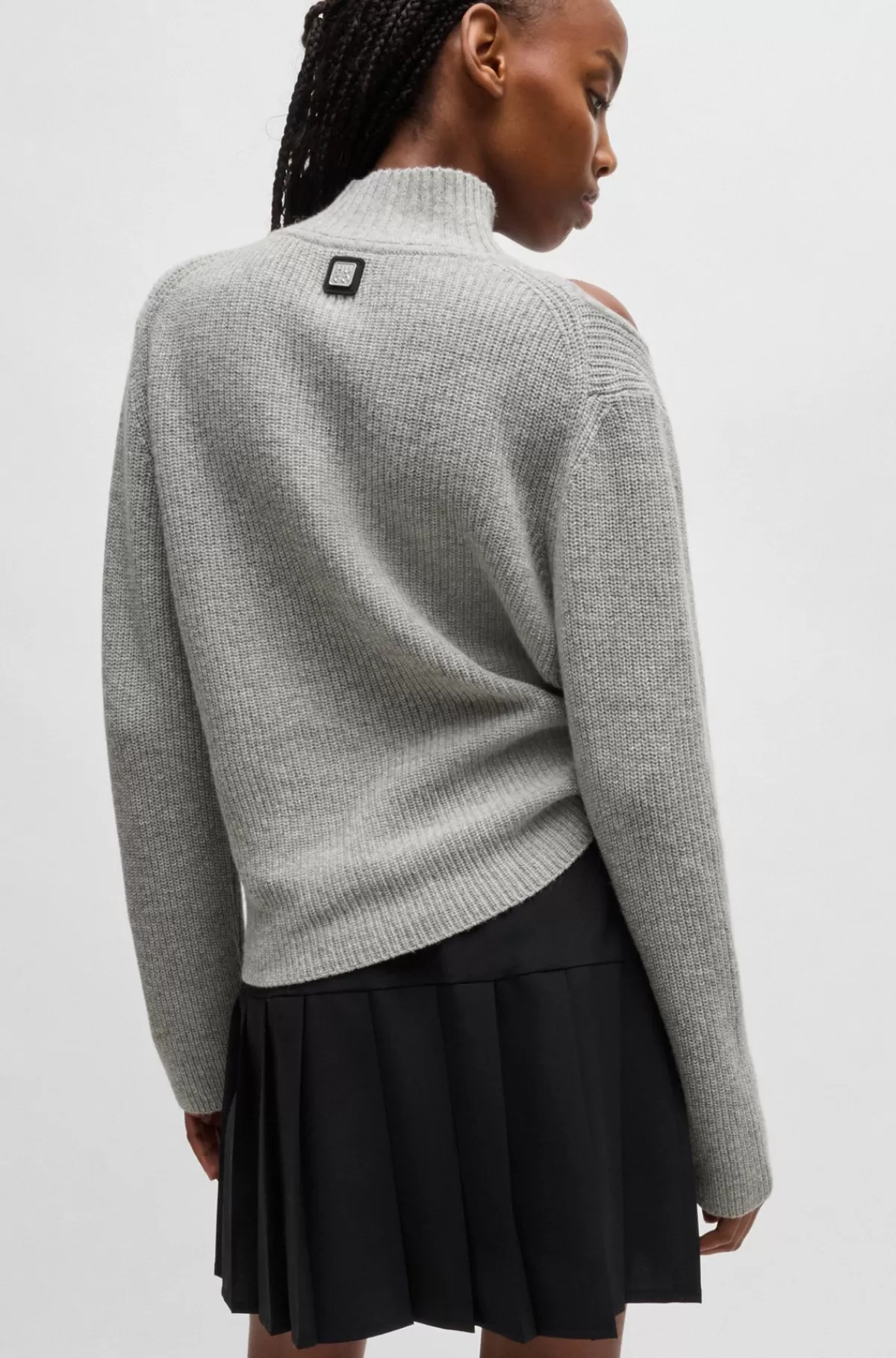 HUGO BOSS Sweater Med Relaxed Fit, Høj Hals Og Udskåret Detalje Grå Shop