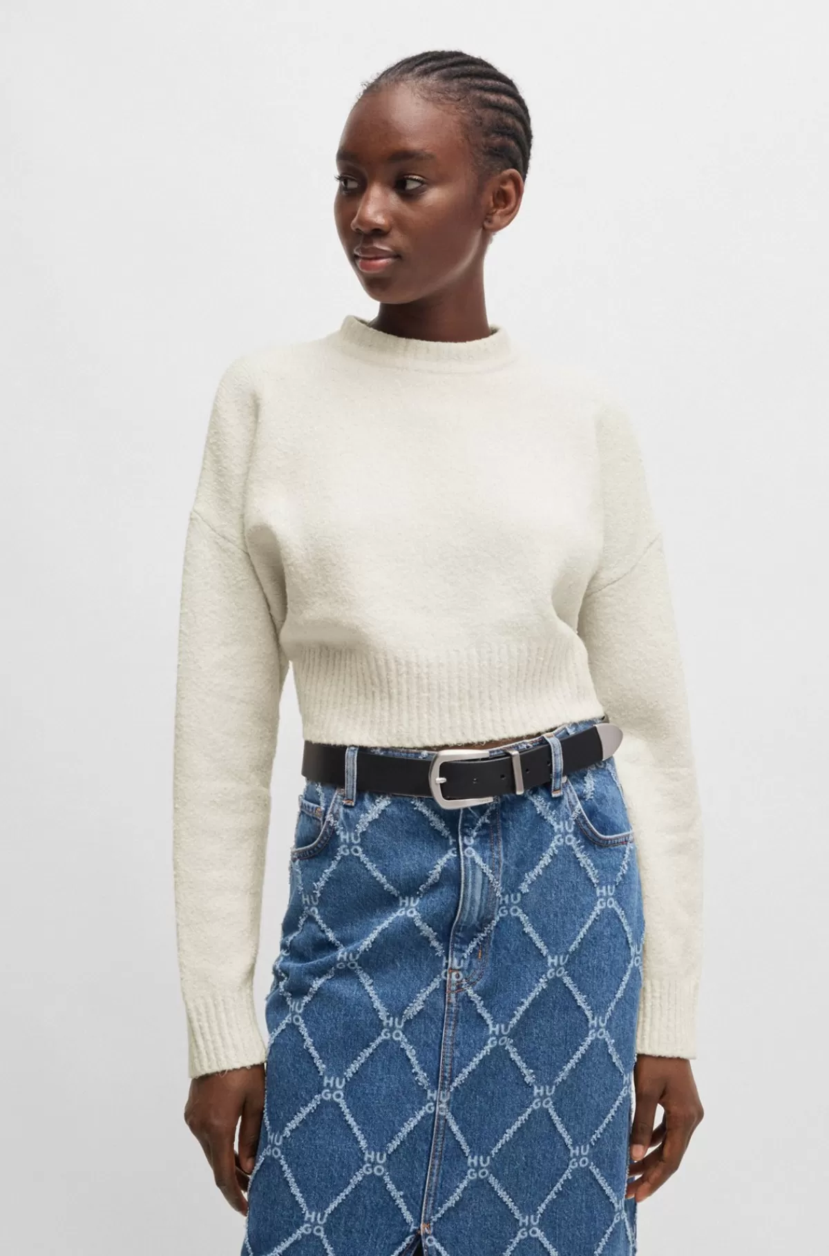 HUGO BOSS Sweater Med Relaxed Fit I Bomuldsblanding Med Stablet Logo Hvid Best Sale