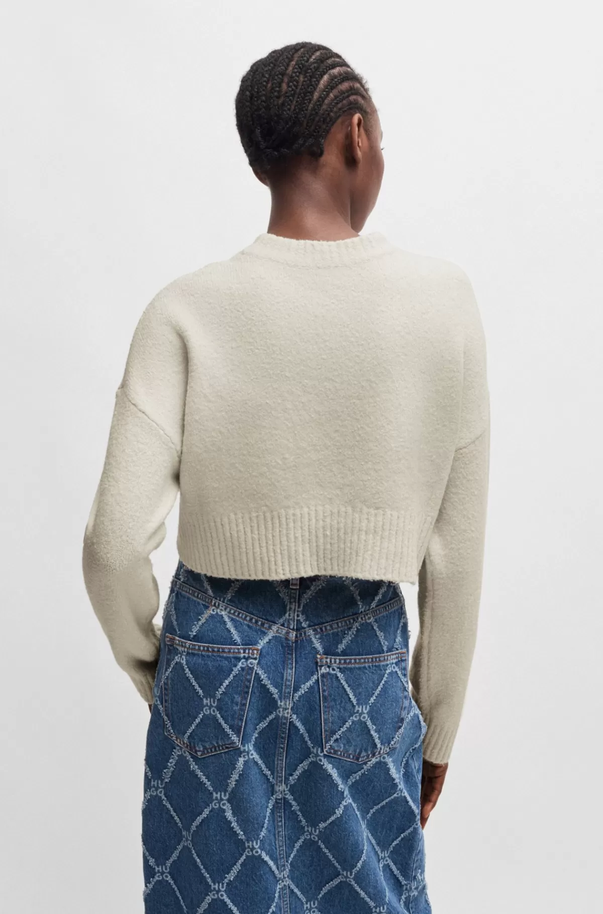 HUGO BOSS Sweater Med Relaxed Fit I Bomuldsblanding Med Stablet Logo Hvid Best Sale