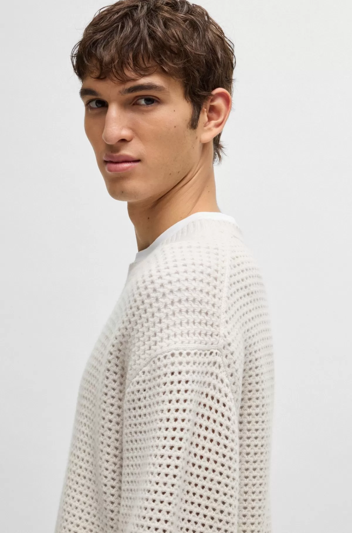 HUGO BOSS Sweater Med Relaxed Fit I Ny Uld Og Kashmir Med Struktur Hvid Sale