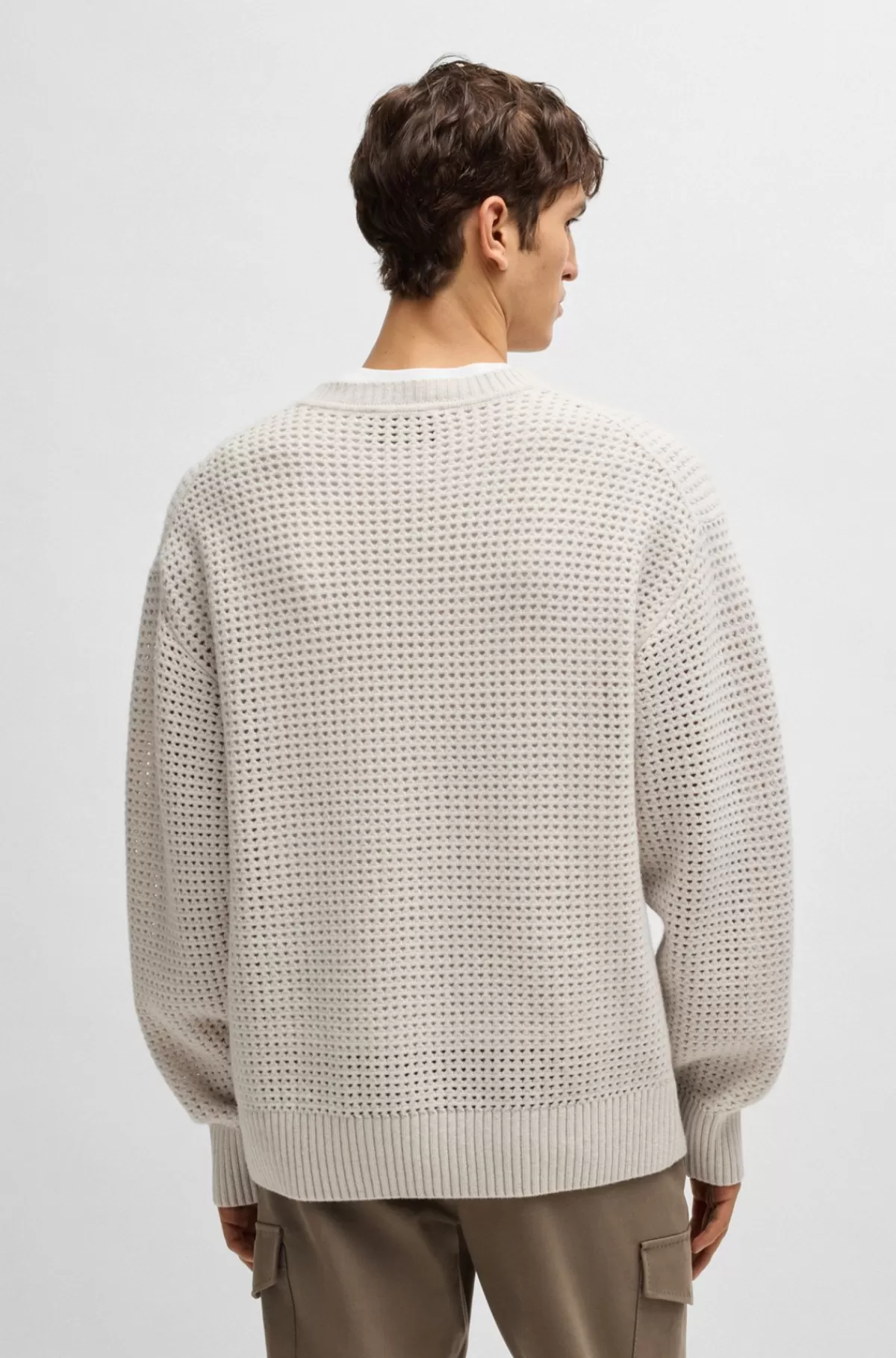 HUGO BOSS Sweater Med Relaxed Fit I Ny Uld Og Kashmir Med Struktur Hvid Sale