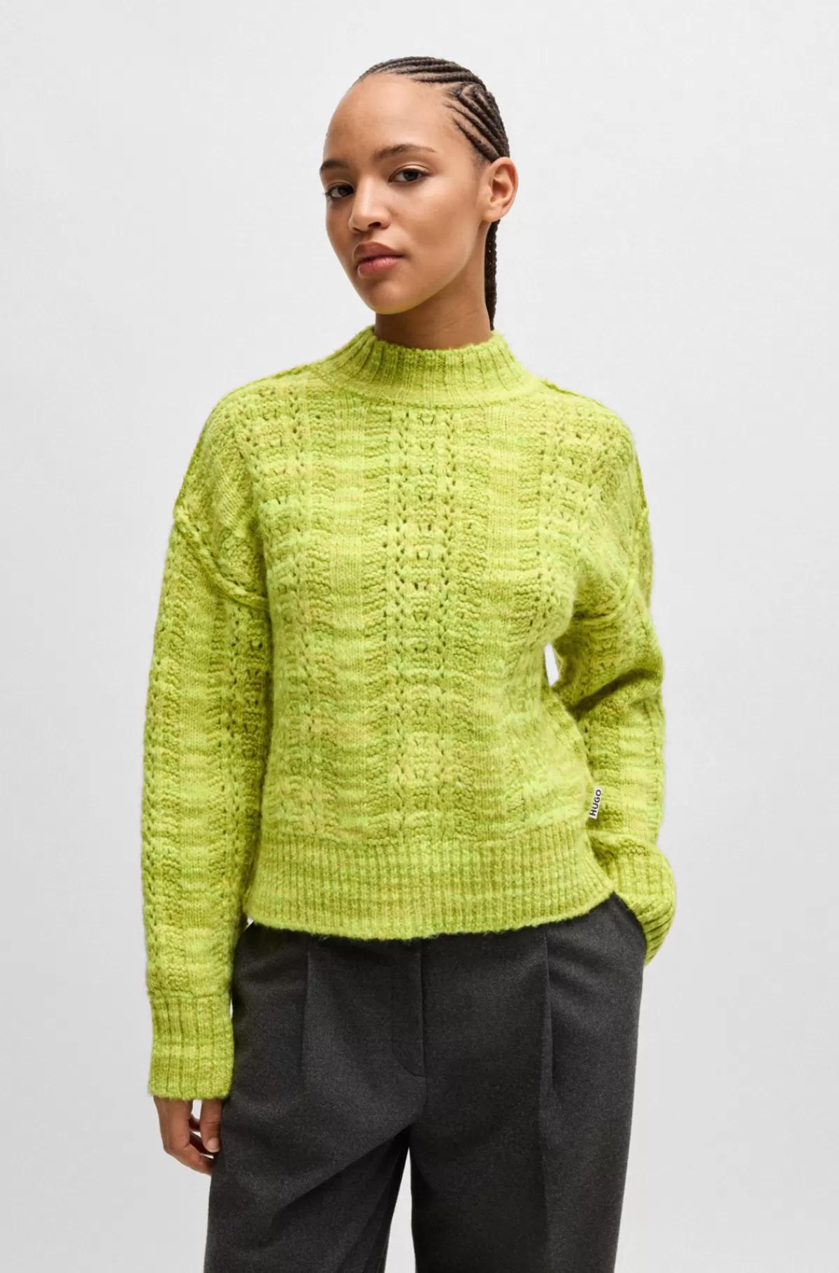 HUGO BOSS Sweater Med Relaxed Fit I Tofarvet Garn Gul Cheap