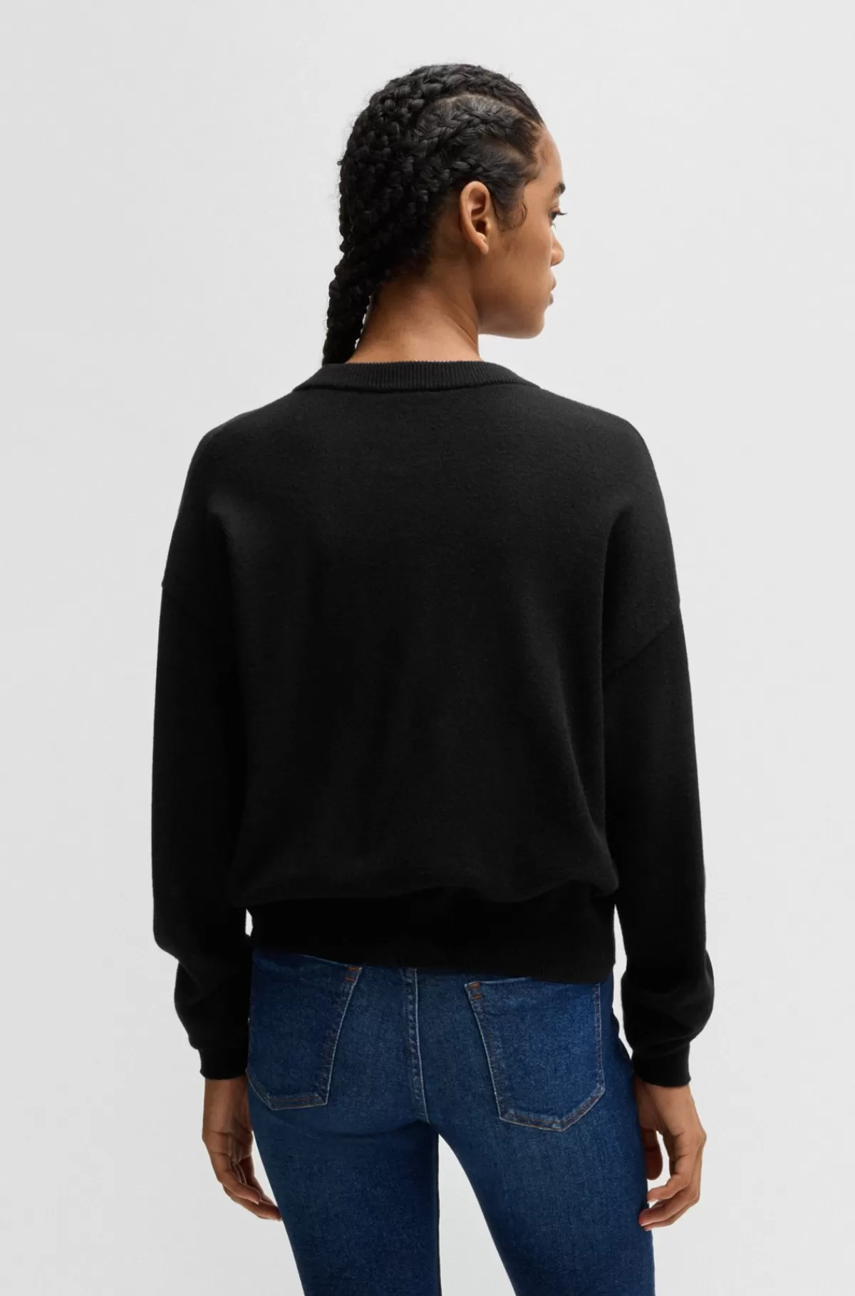 HUGO BOSS Sweater Med Relaxed Fit Og Crew Neck Samt Glitterlogo Sort New