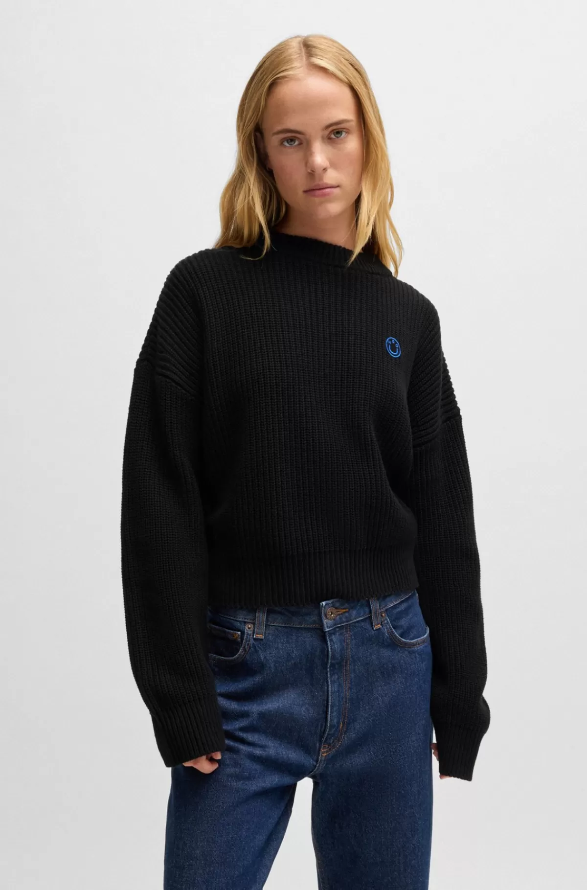HUGO BOSS Sweater Med Relaxed Fit Og Happy HUGO Logo Sort Hot